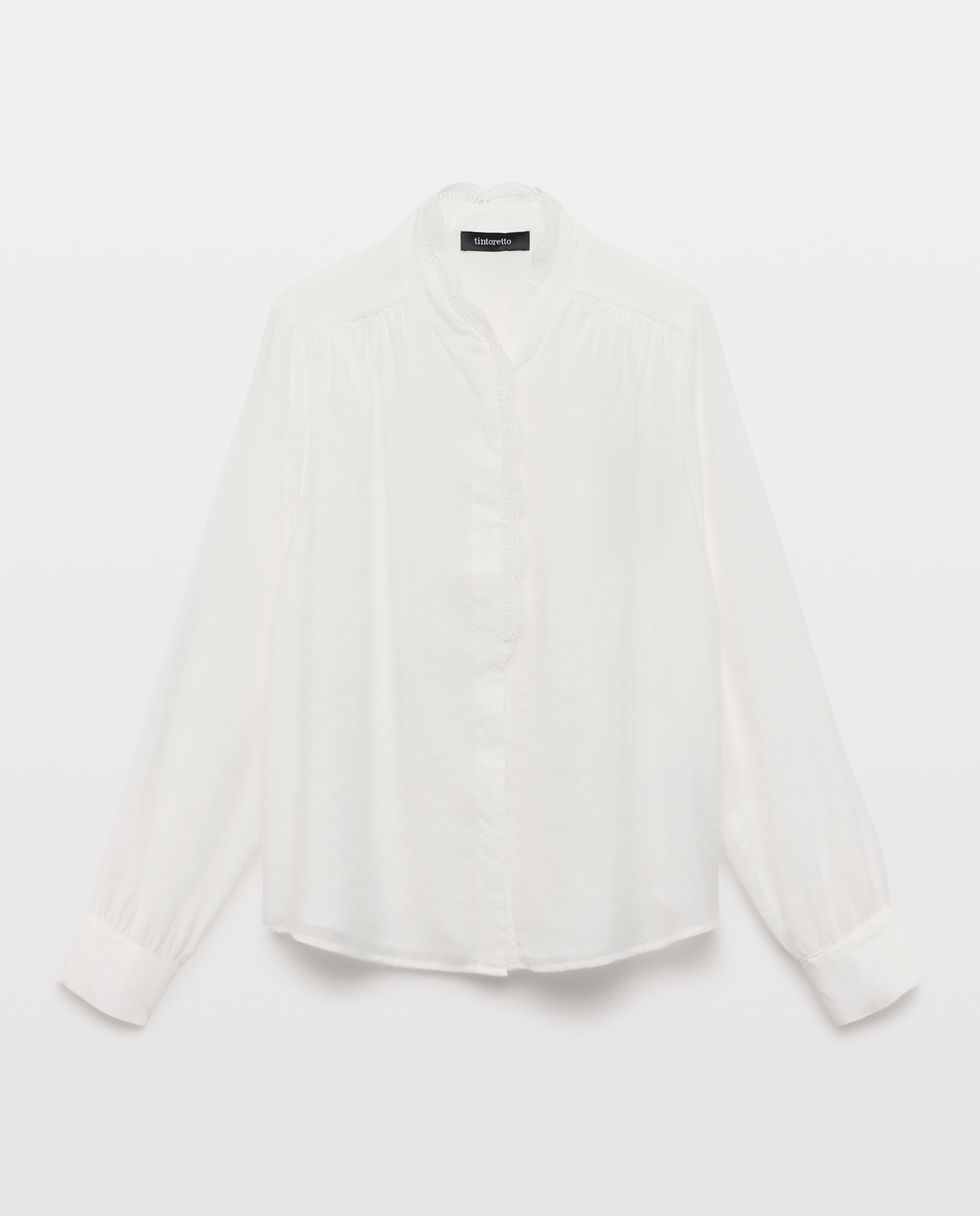 Blusa manga larga encaje ondas cuello de mujer - Tintoretto - Blanco roto Blanco roto-5