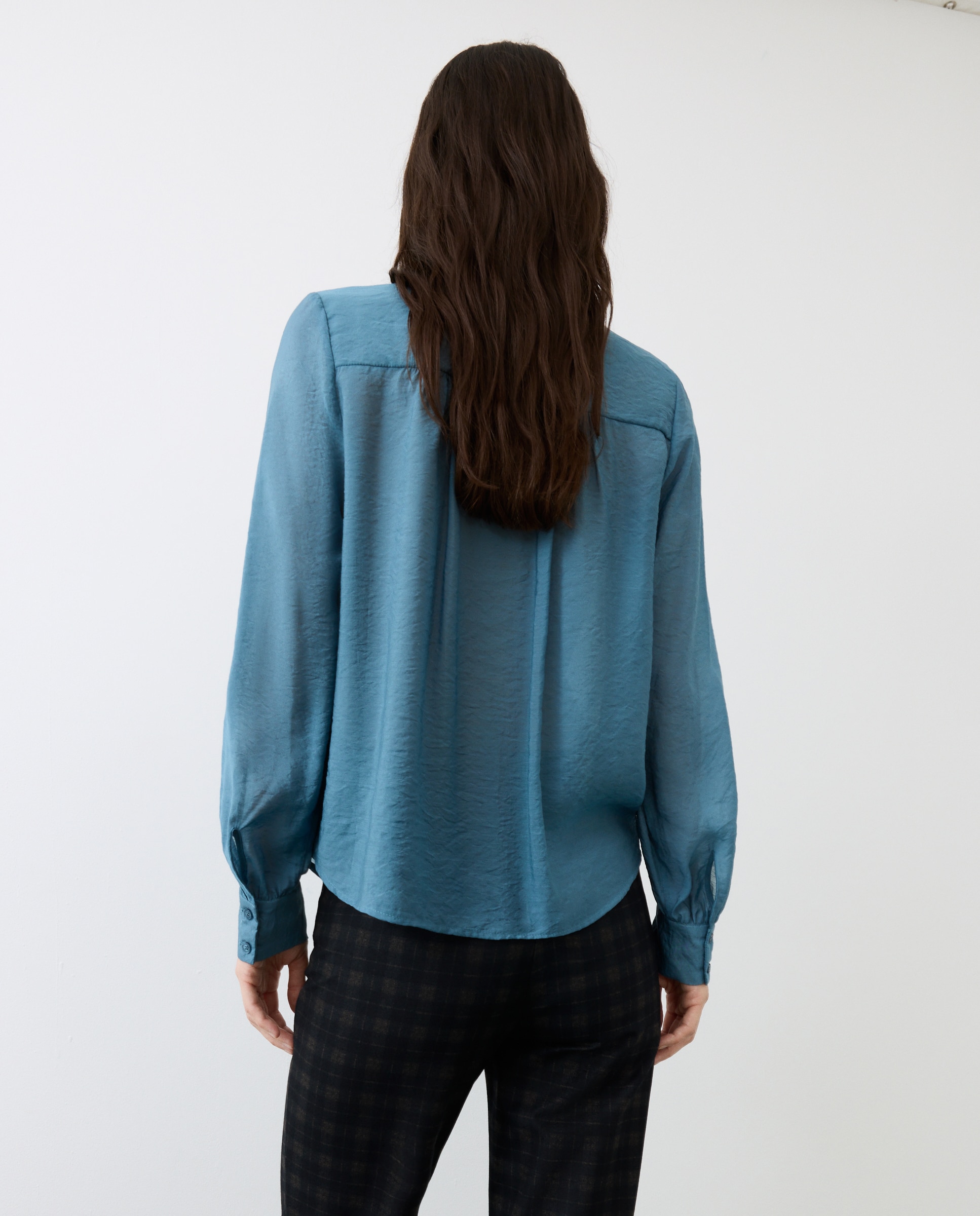 Blusa manga larga encaje ondas cuello de mujer - Tintoretto - 410 Azul claro 410 Azul claro-2