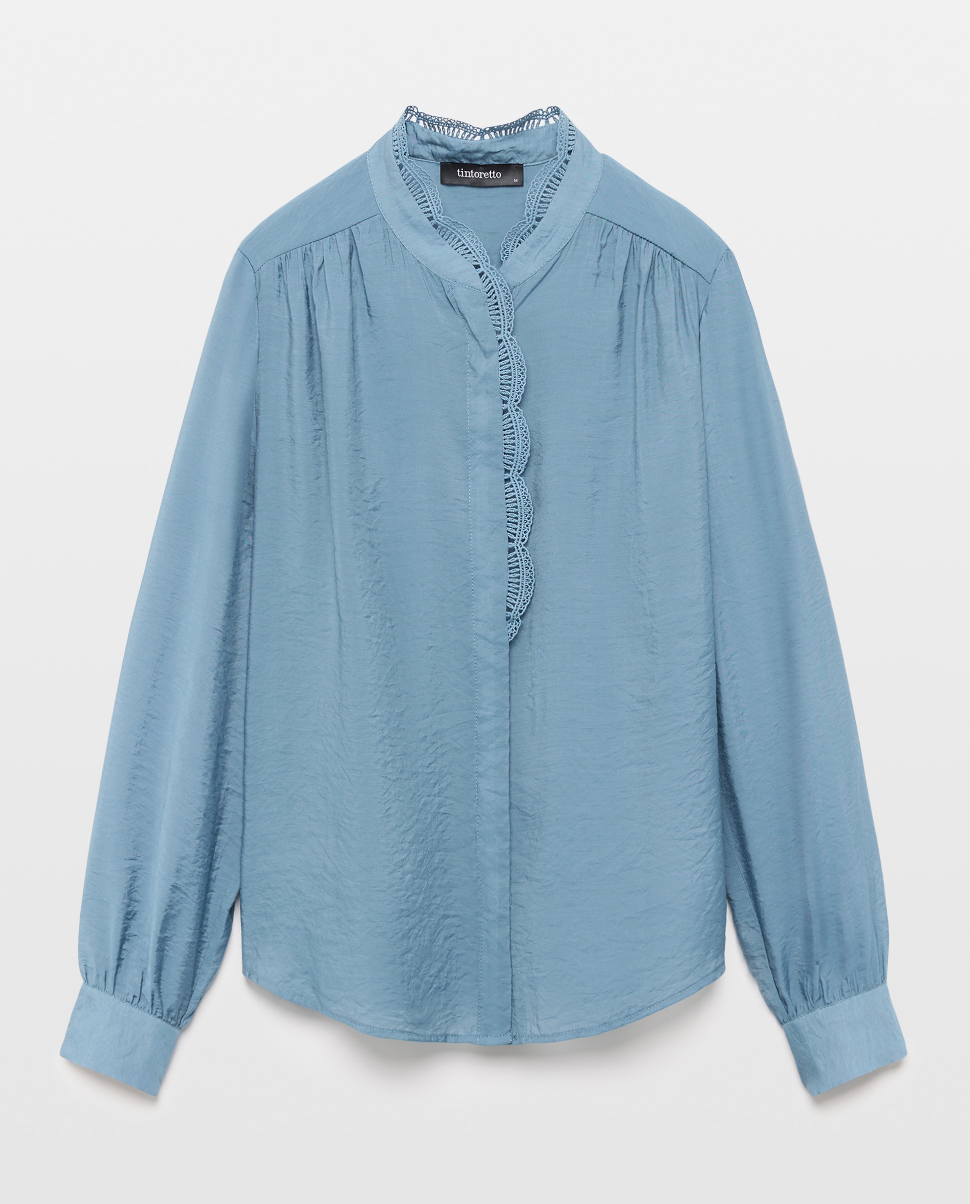 Blusa manga larga encaje ondas cuello de mujer - Tintoretto - 410 Azul claro 410 Azul claro-4