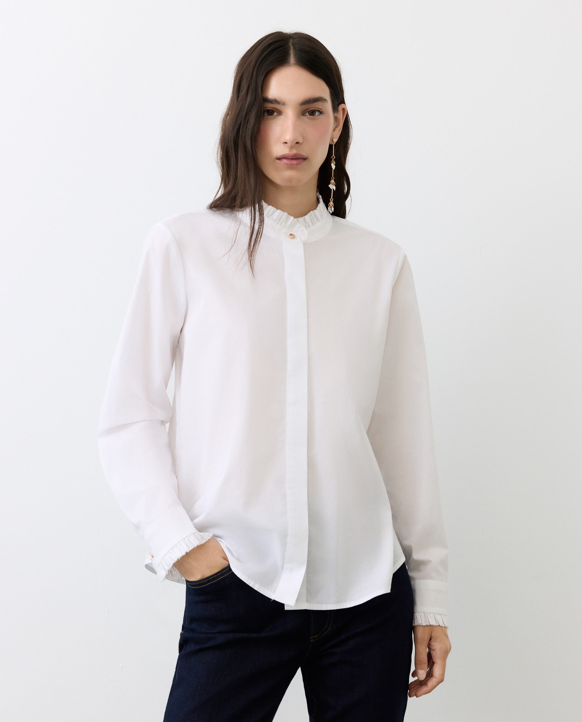 Imagem 0 de Blusa de Popelina de Manga Comprida com Folho