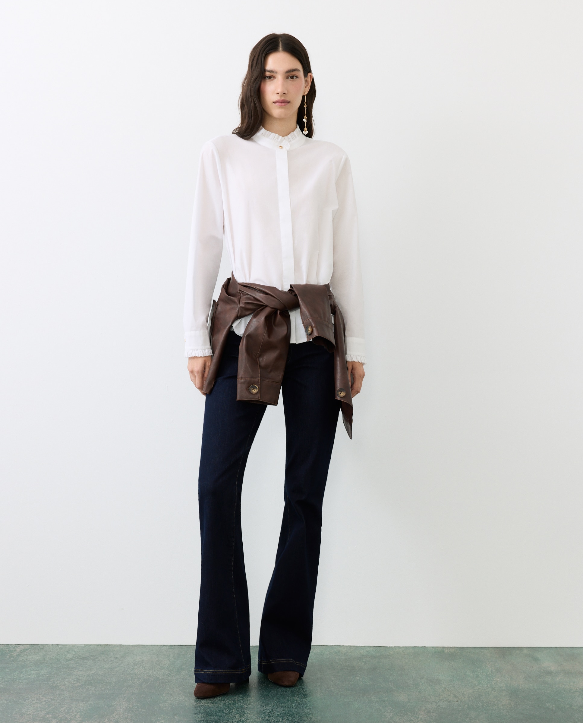 Blusa popelín manga larga con volante de mujer - Tintoretto - Blanco Blanco-2