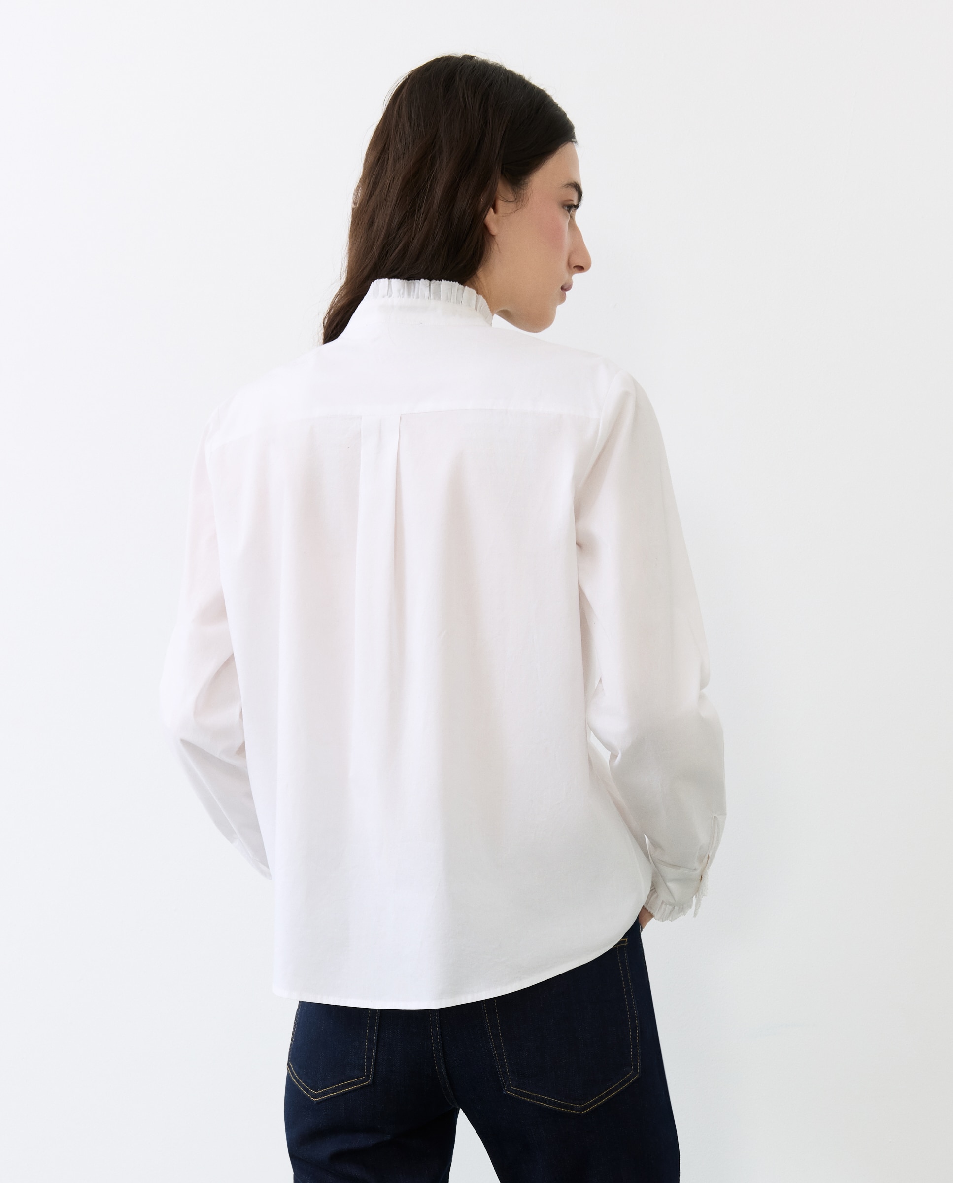 Blusa popelín manga larga con volante de mujer - Tintoretto - Blanco Blanco-3