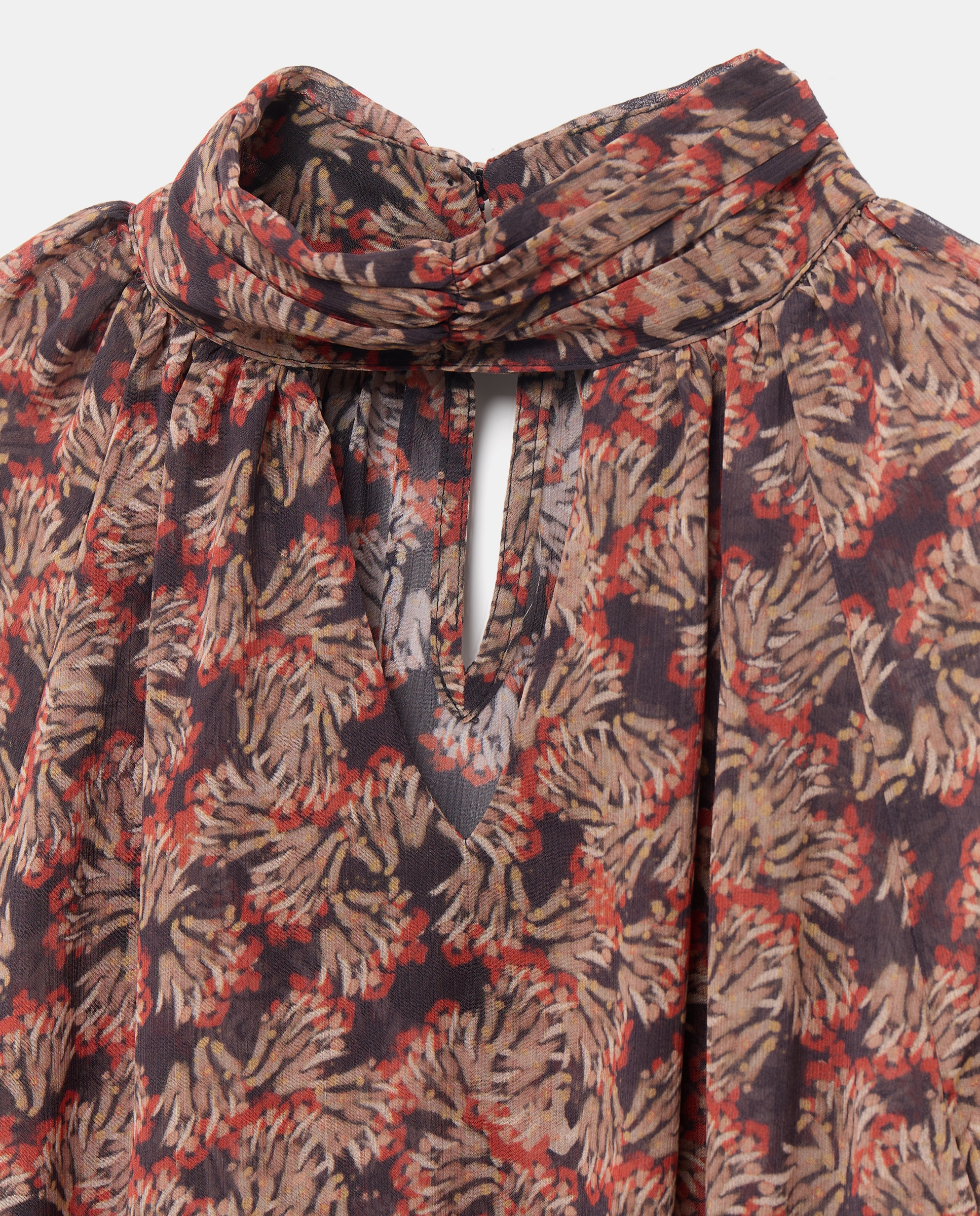 Blusa Estampada com Folho na Manga Castanho-5