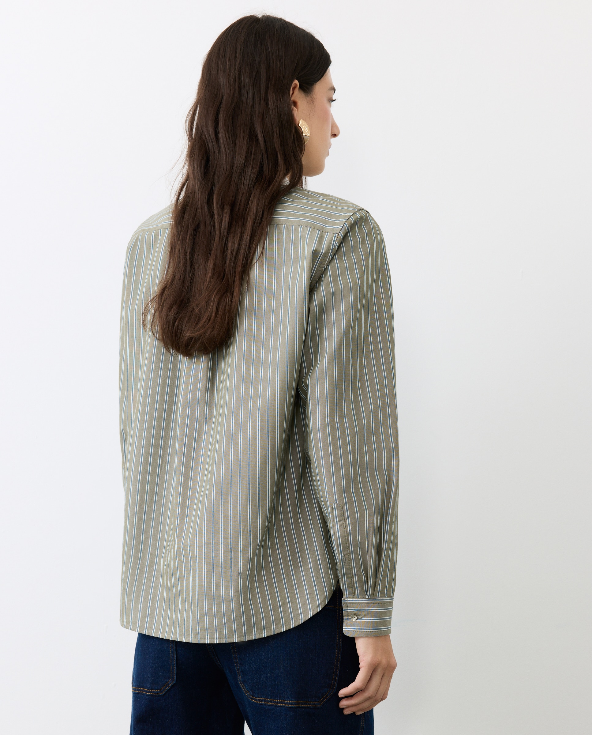 Imagen 3 de Blusa de manga larga de rayas con cuello a contraste - Tintoretto - Verde Verde