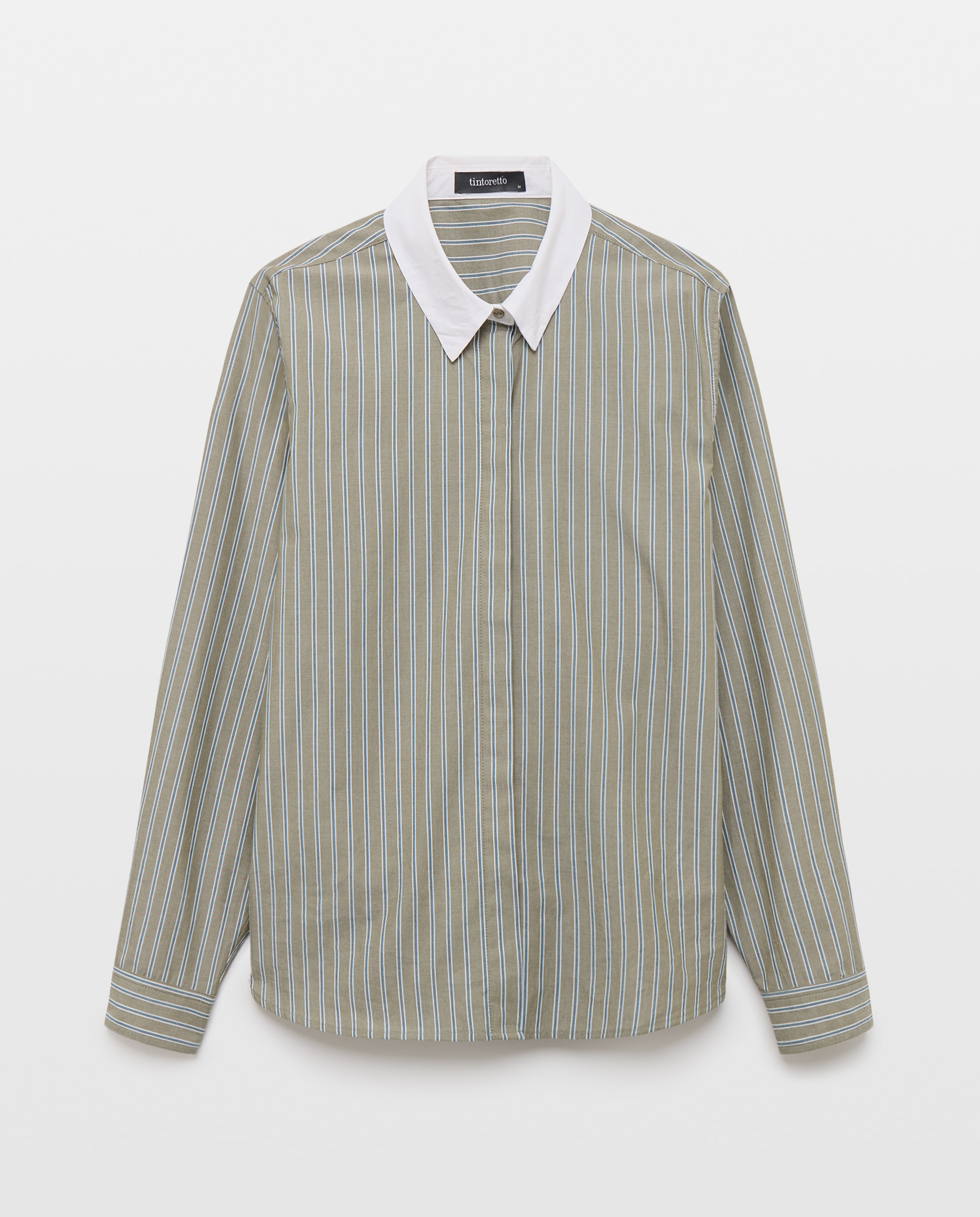 Imagen 4 de Blusa de manga larga de rayas con cuello a contraste - Tintoretto - Verde Verde