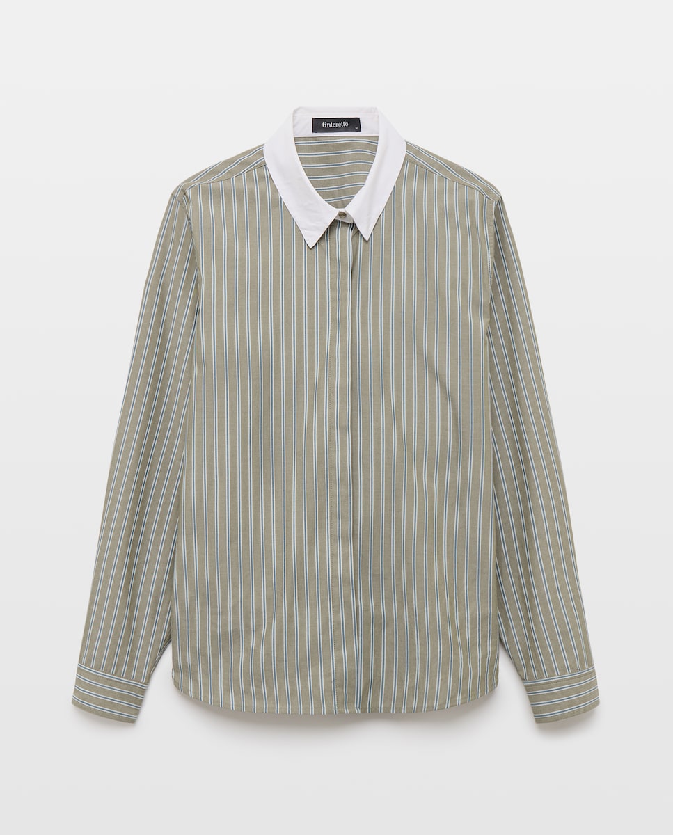 Imagen 1 de Blusa de manga larga de rayas con cuello a contraste Azul