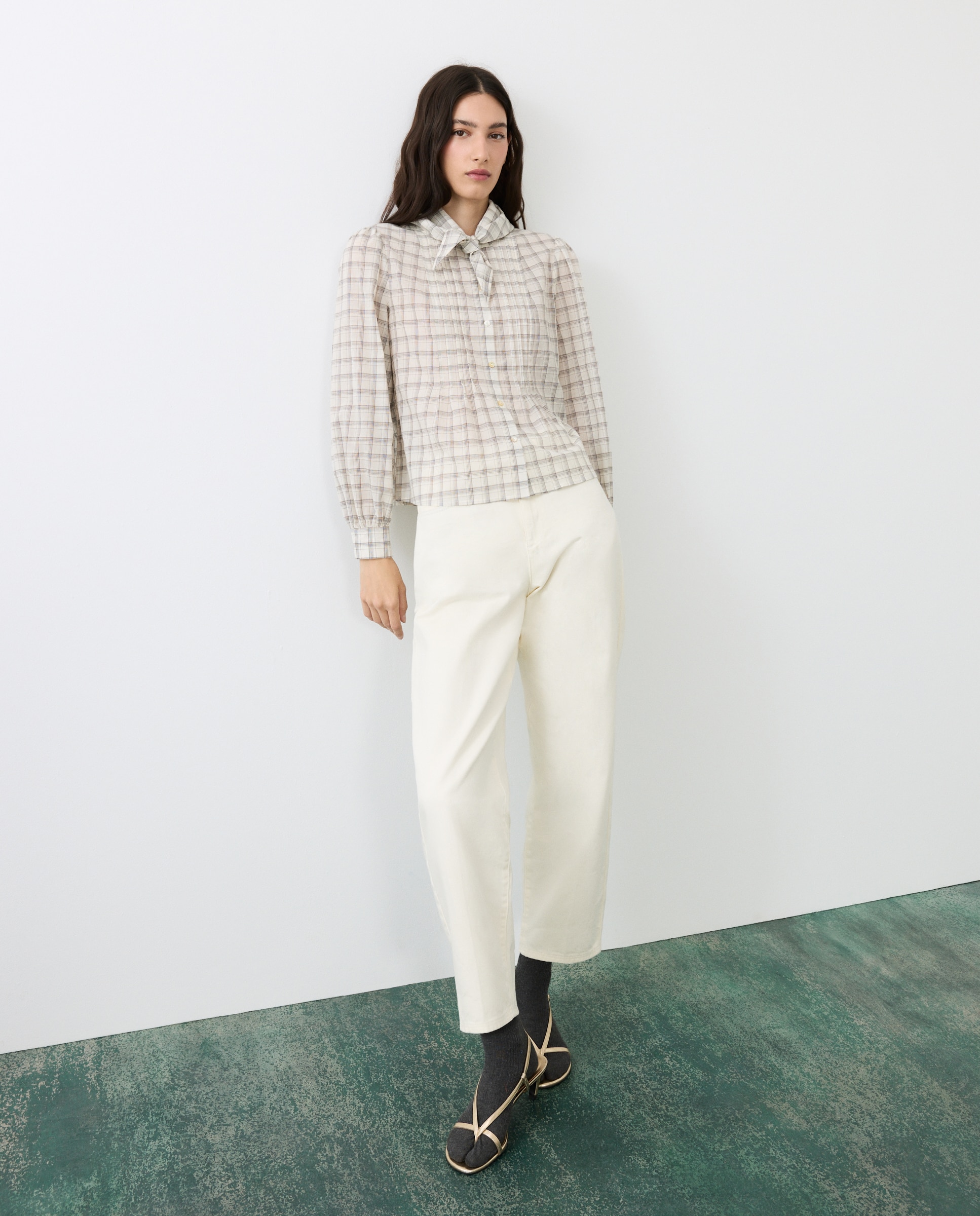 Blusa de mujer cuadros pañuelo - Tintoretto - Blanco Blanco-1