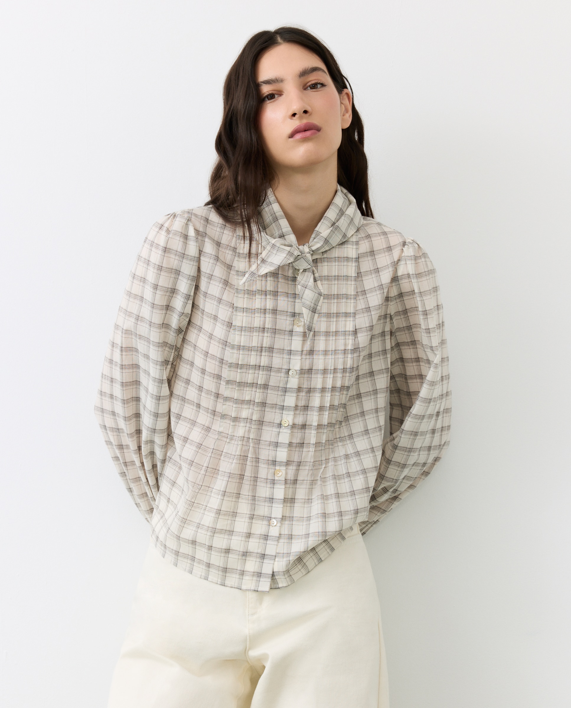 Blusa de mujer cuadros pañuelo - Tintoretto - Blanco Blanco-2