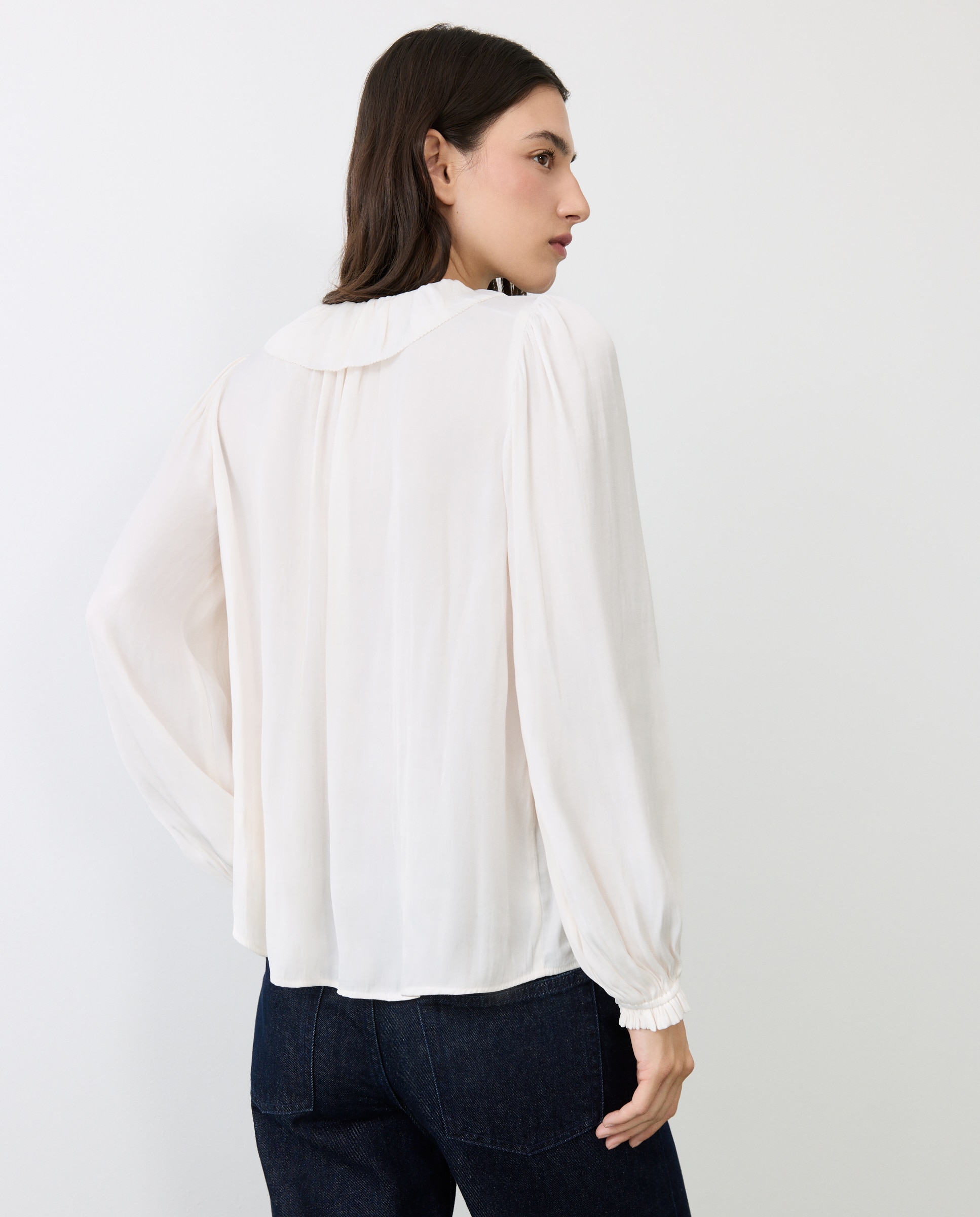 Blusa manga larga satinada cuello volante - Tintoretto - 120 Crudo 120 Crudo-2