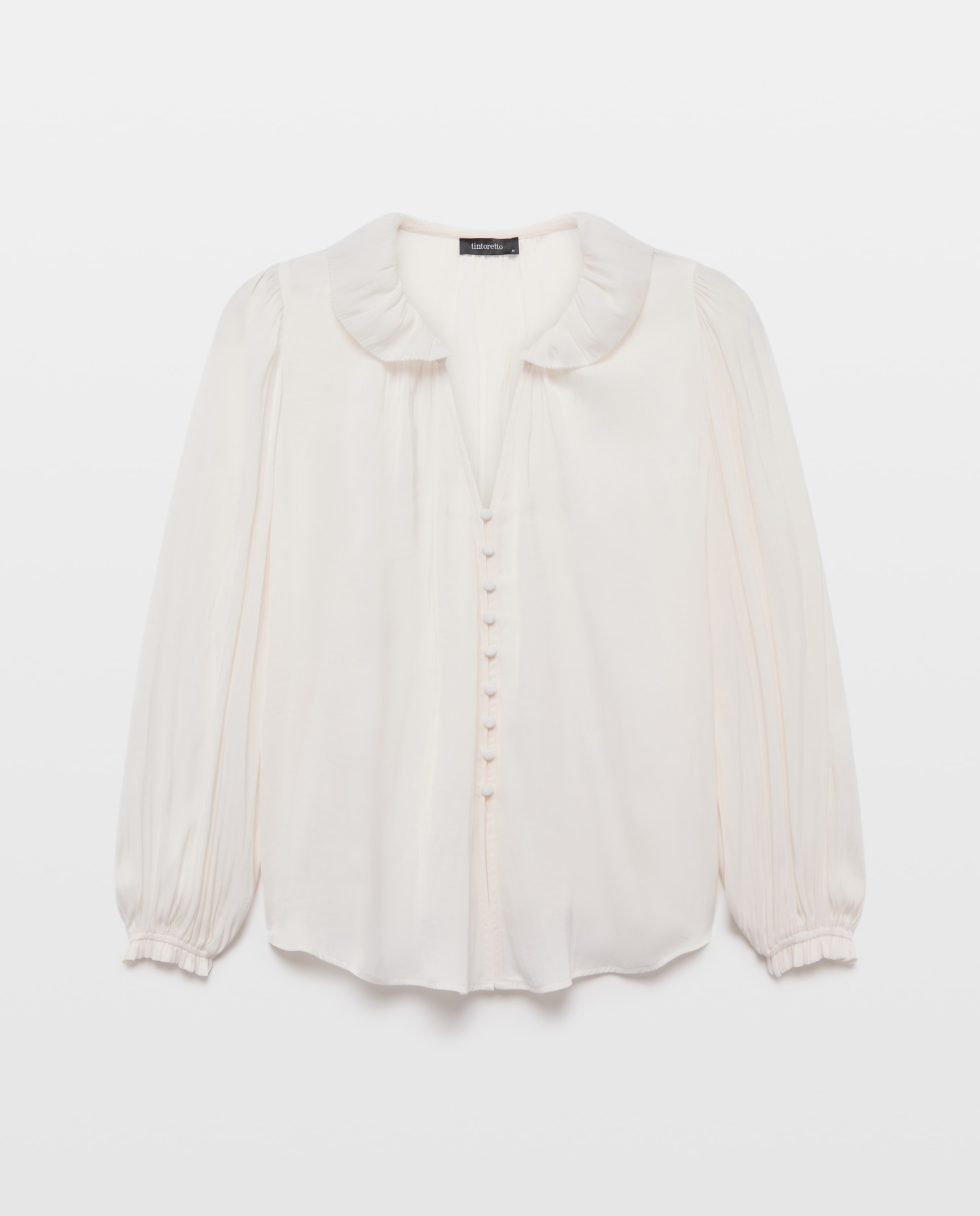Blusa manga larga satinada cuello volante - Tintoretto - 120 Crudo 120 Crudo-4