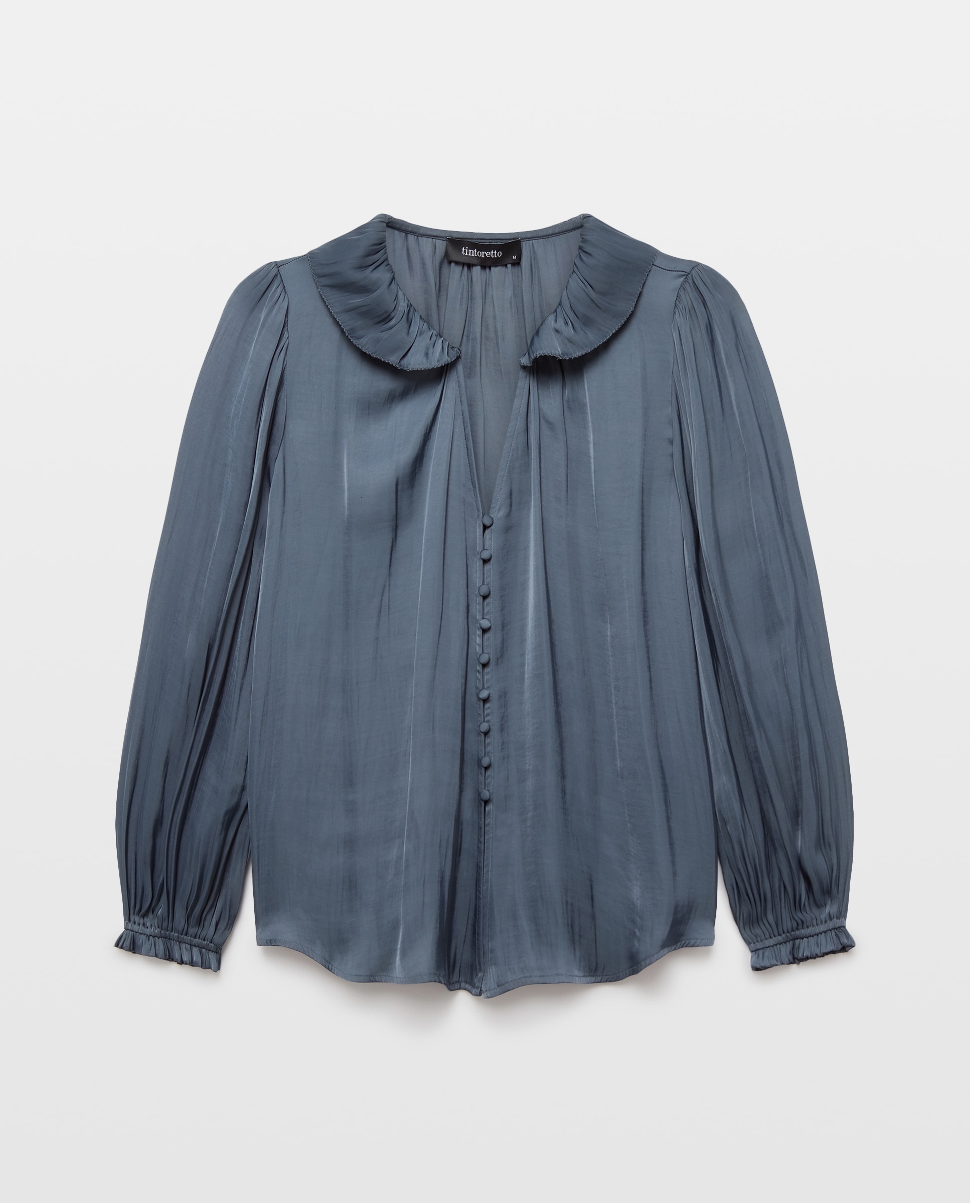 Imagem 0 de Blusa de Manga Comprida Acetinada com Gola com Folho