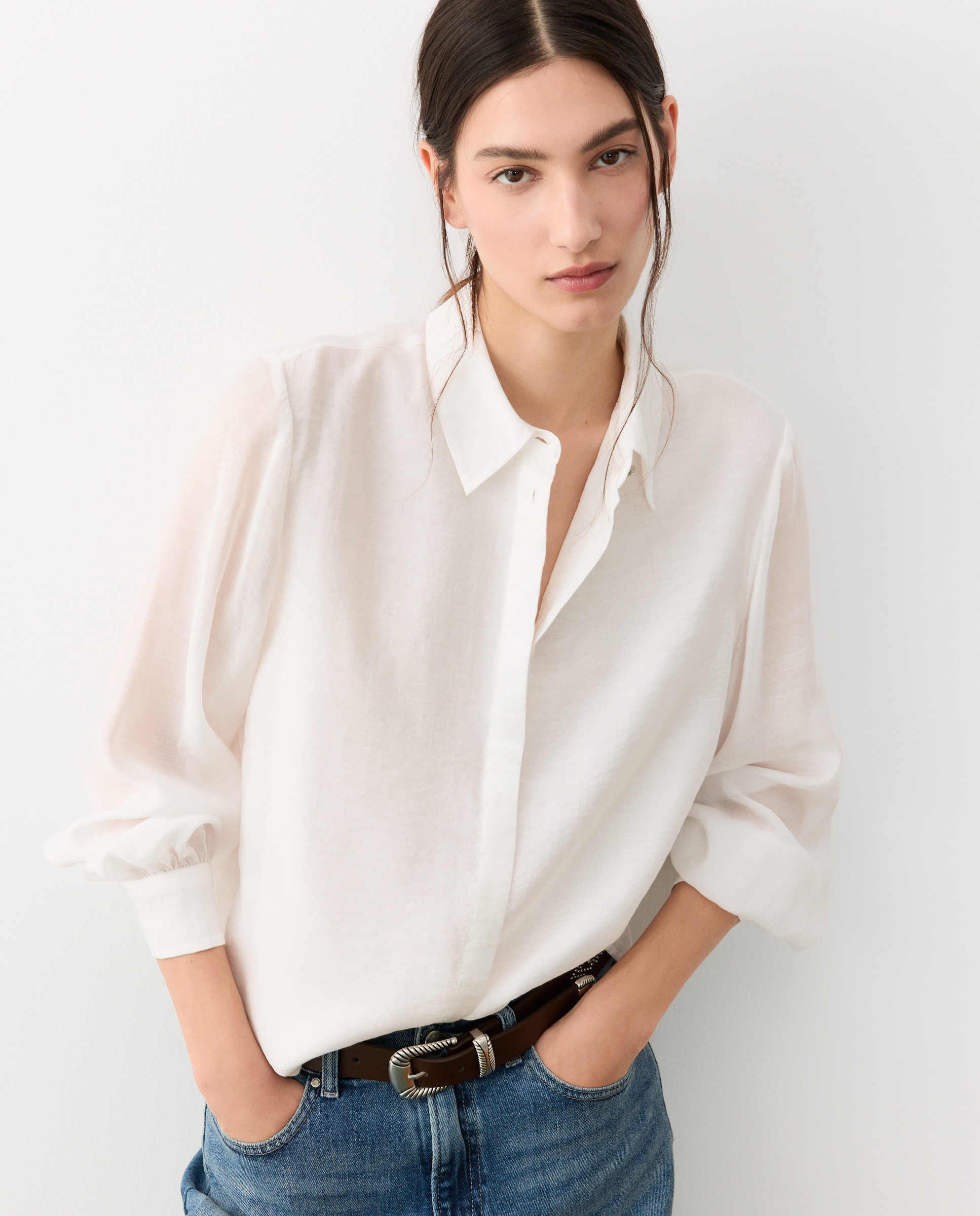 Blusa de mujer botón joya - Tintoretto - Blanco roto Blanco roto-2