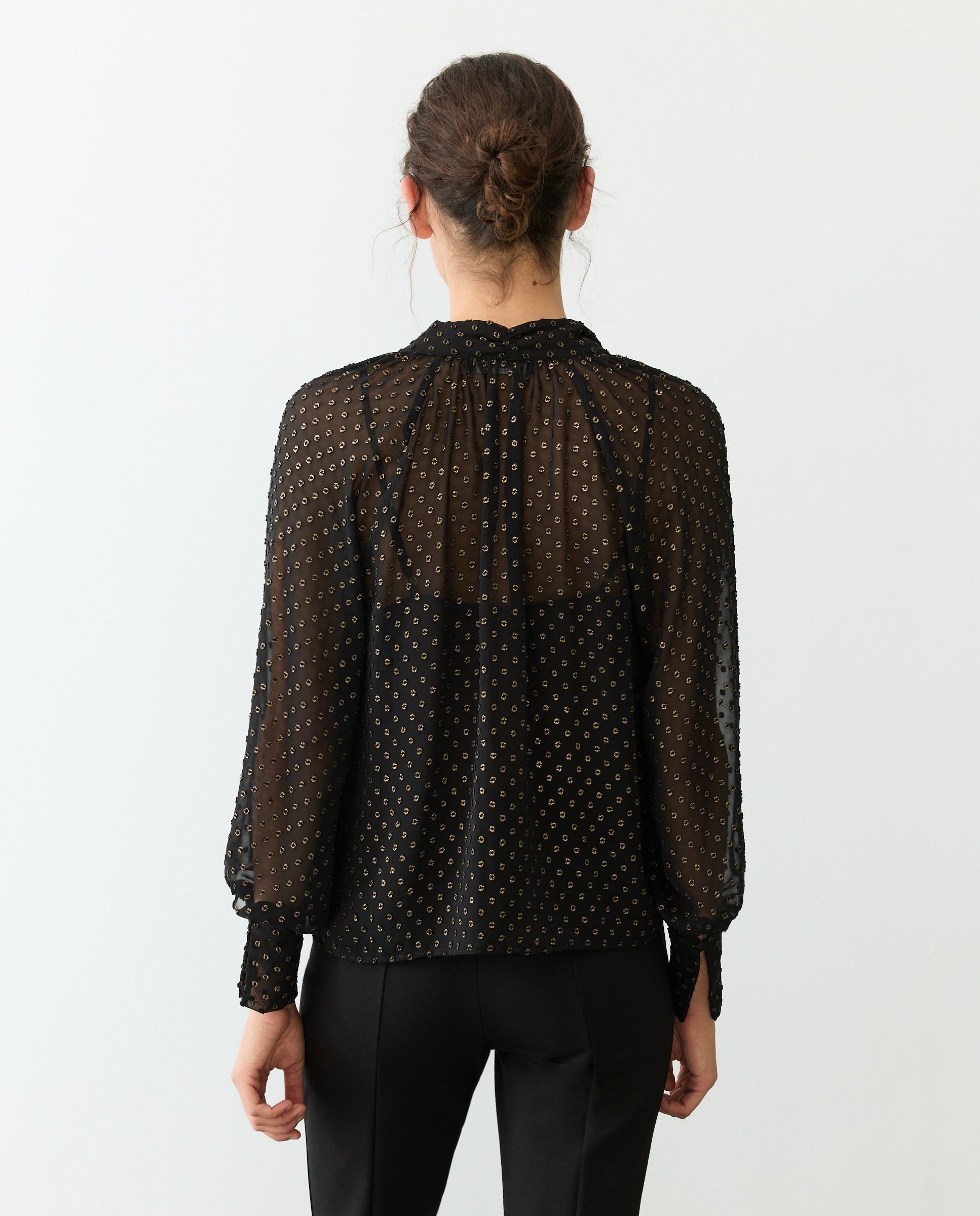 Blusa lisa de manga larga de mujer - Tintoretto - Negro Negro-3
