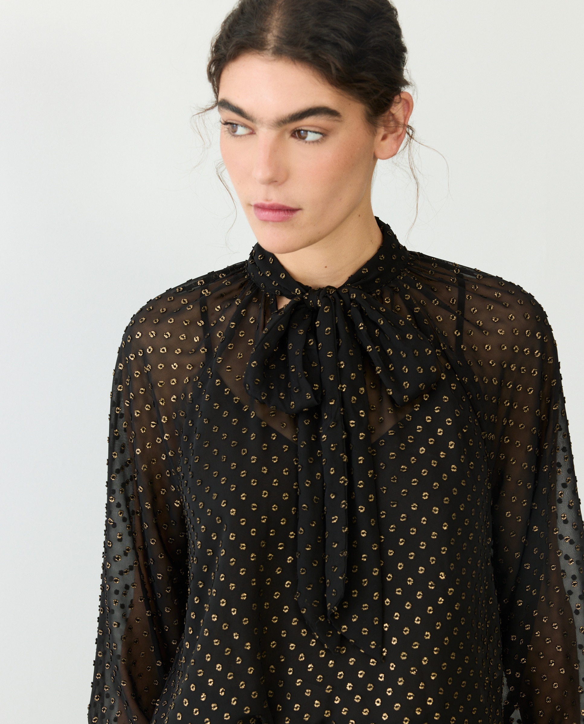Blusa lisa de manga larga de mujer - Tintoretto - Negro Negro-4