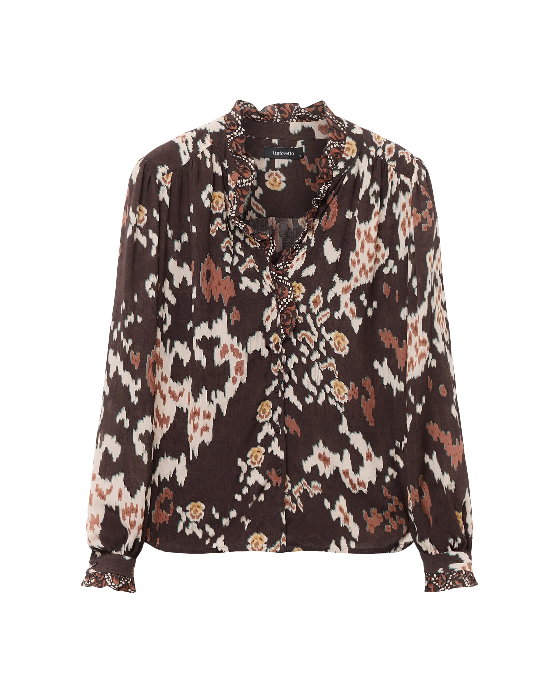 Blusa manga larga estampada jaretas cuello volante - Tintoretto - Negro Negro-1