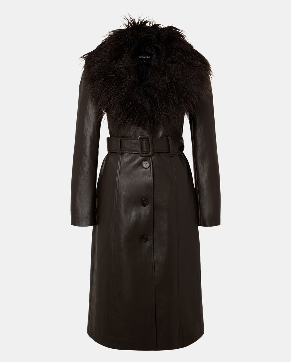 Canadiana em Pele com Gola de Pelo Castanho-5