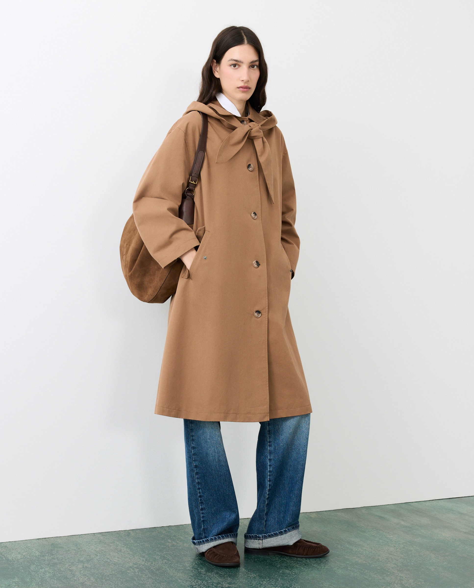 Trench oversize con capucha en lazada de mujer - Tintoretto - 740 Tabaco 740 Tabaco-2