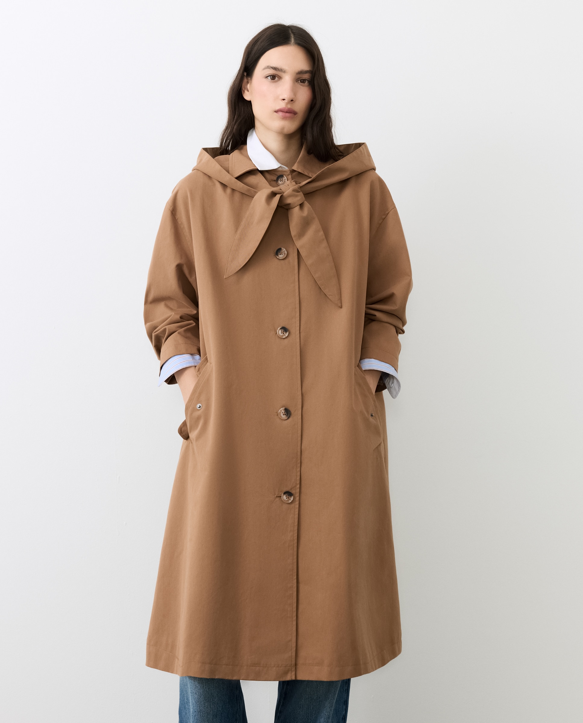 Trench oversize con capucha en lazada de mujer - Tintoretto - 740 Tabaco 740 Tabaco-4