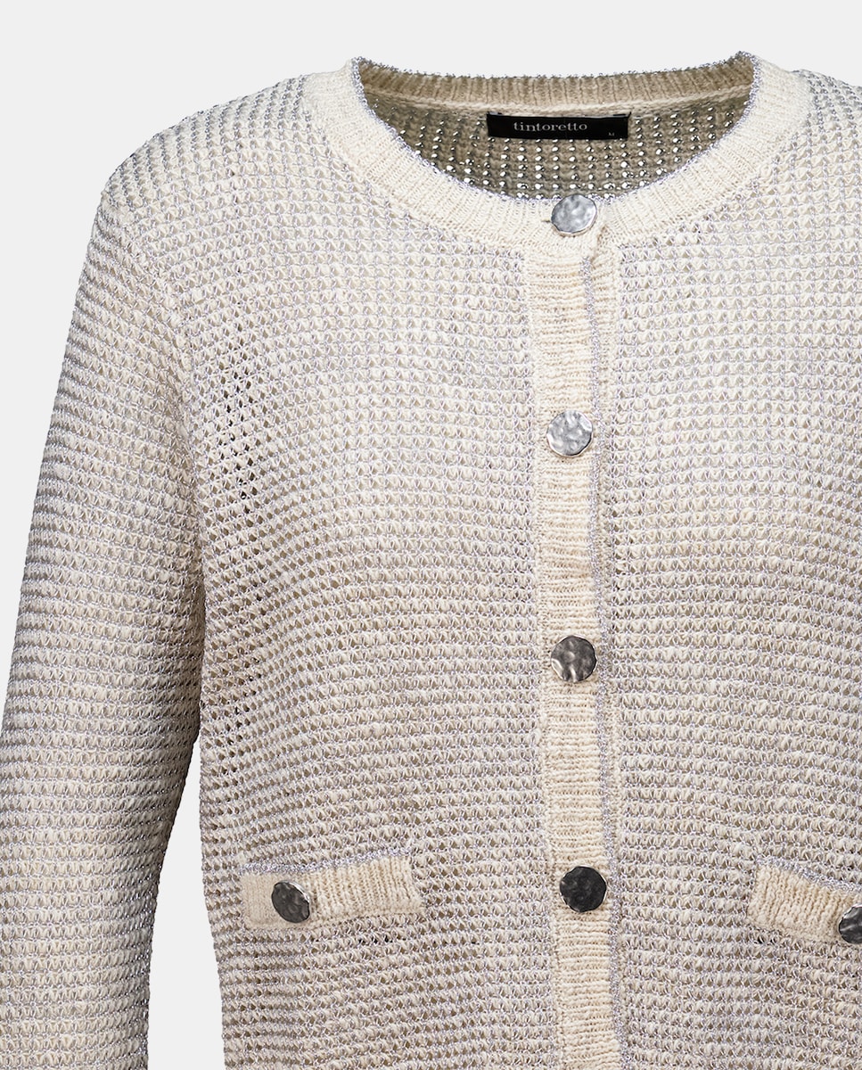 Cardigan com Fio Metalizado Prateado envelhecido-6
