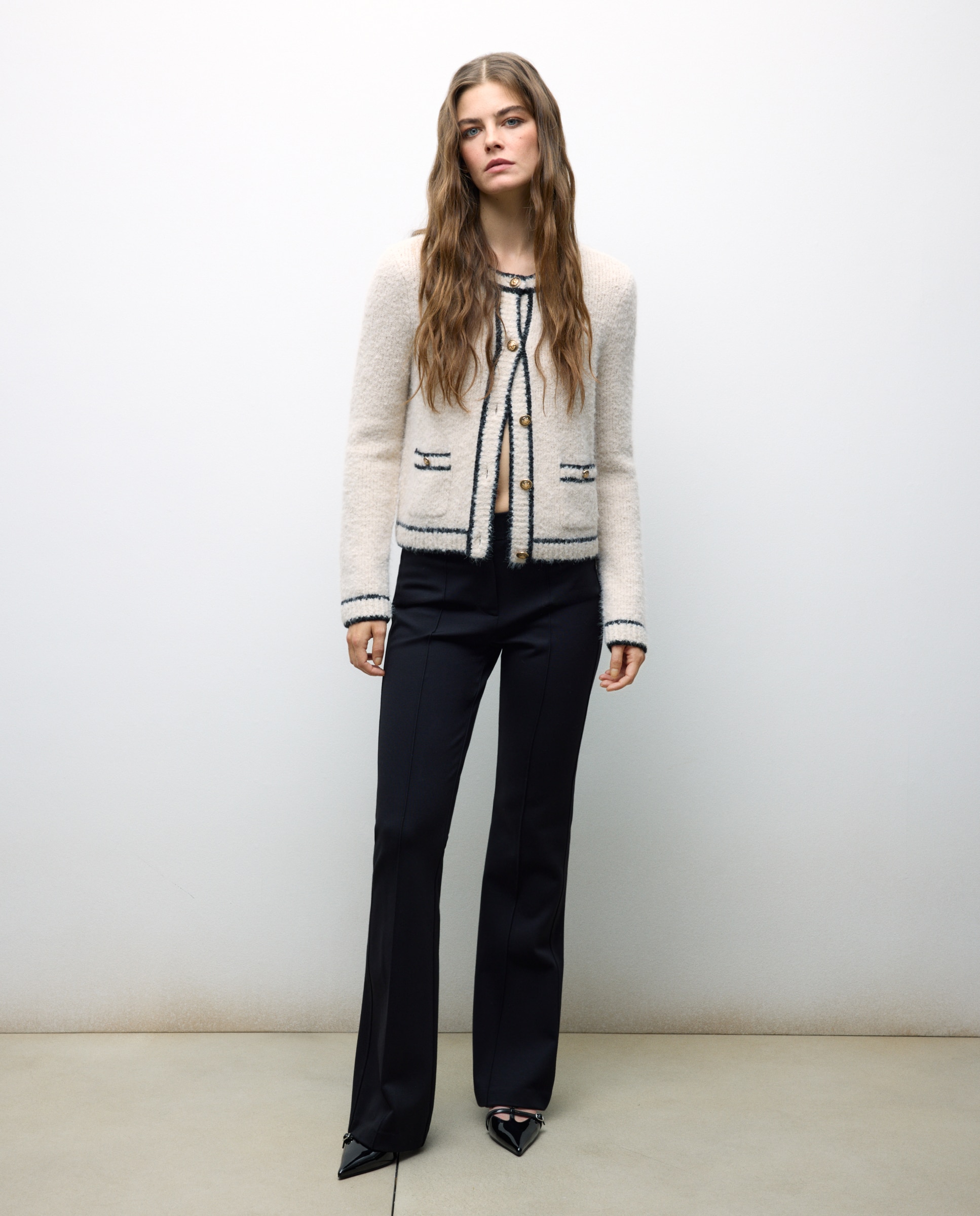 Casaco de Malha com Vivos em Contraste 120 Cru-2