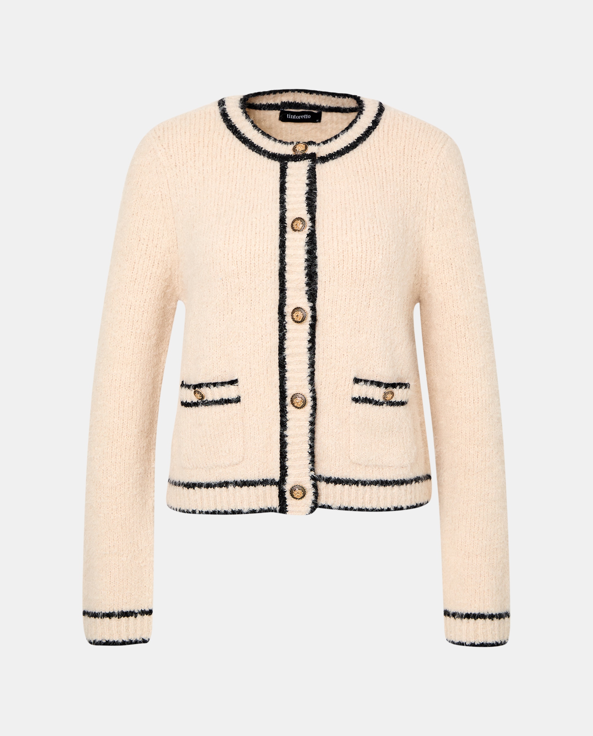 Casaco de Malha com Vivos em Contraste 120 Cru-5