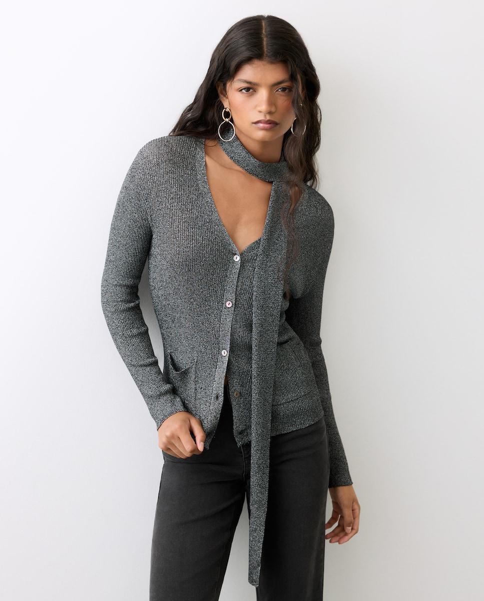 Imagen 0 de Cardigan de mujer con lurex y lazada 710 Beige