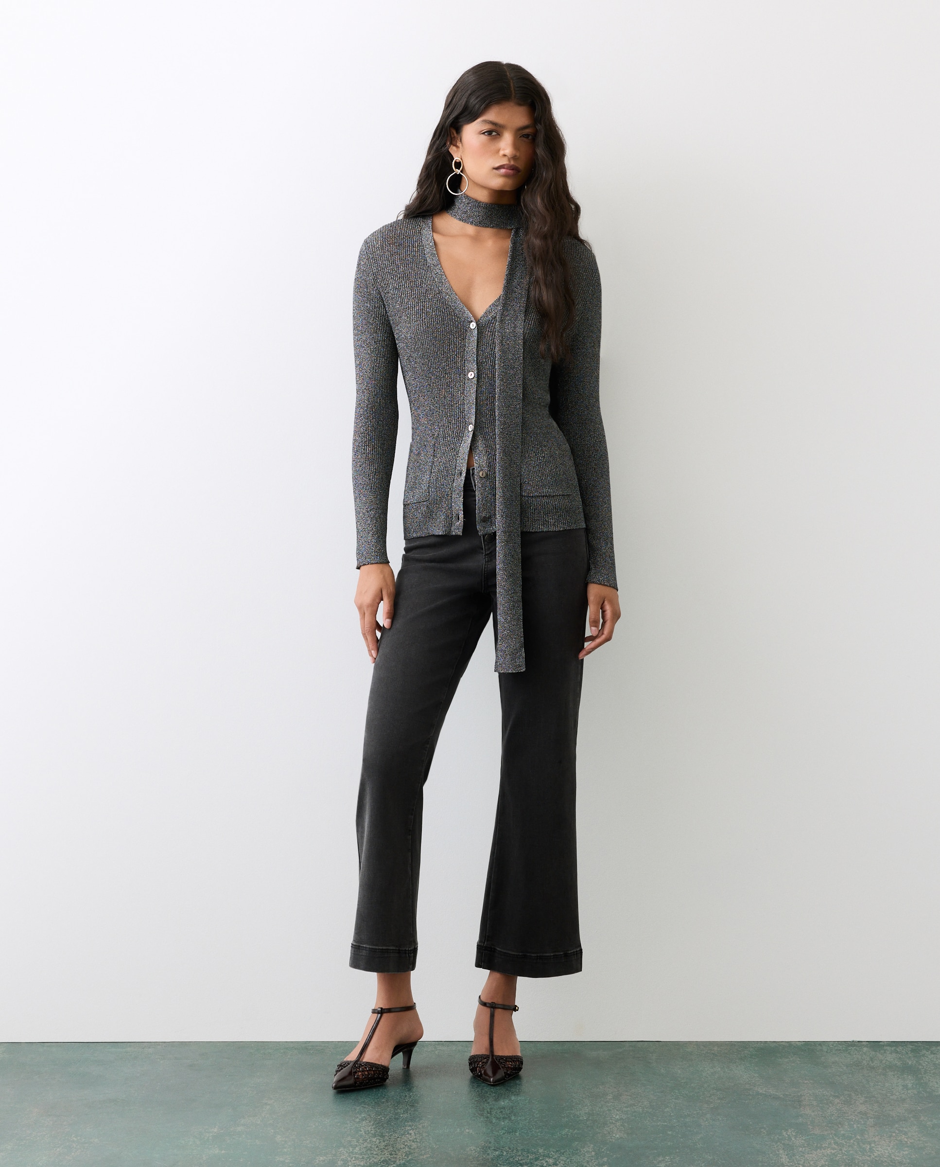 Cardigan de mujer con lurex y lazada - Tintoretto - Negro Negro-2