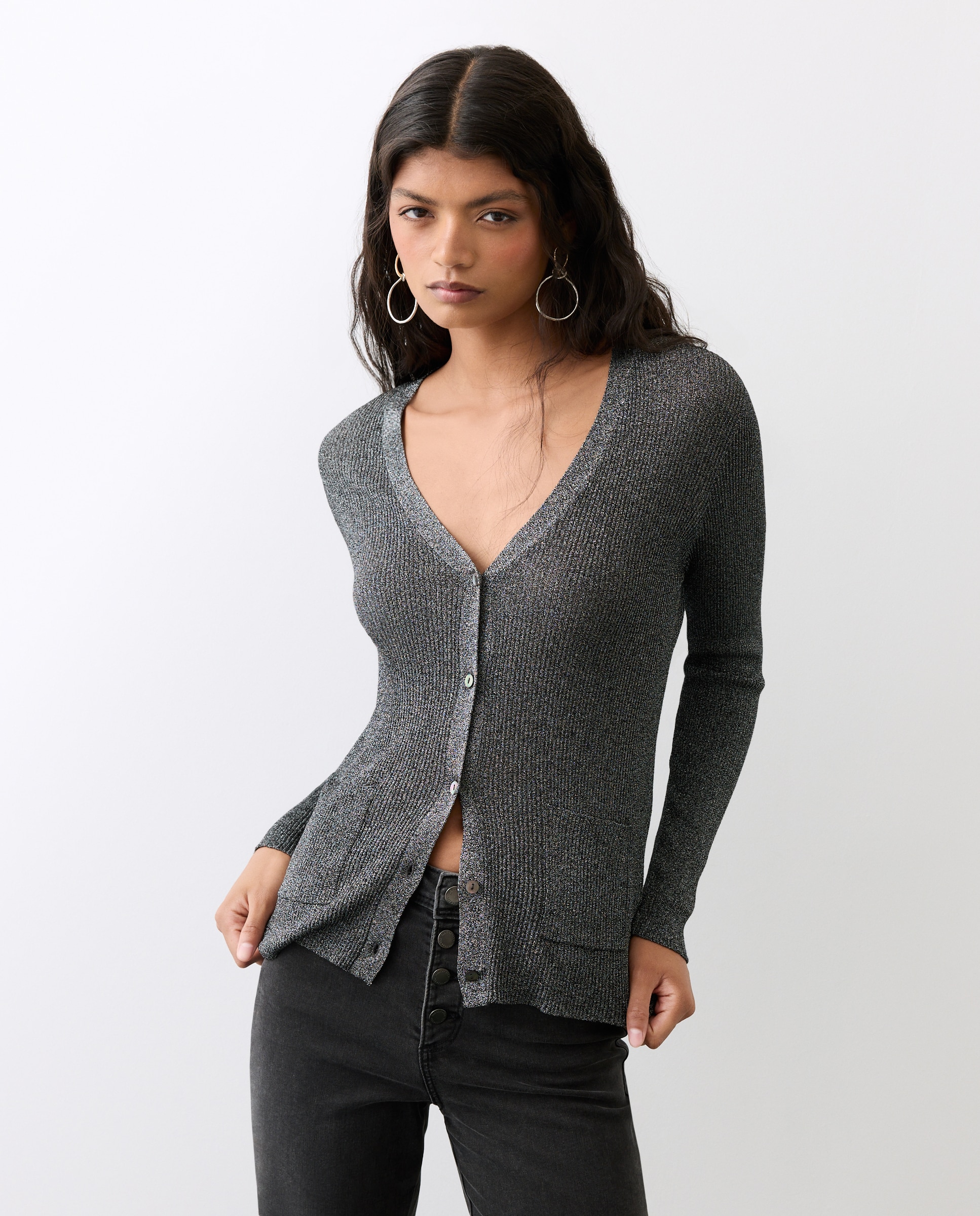 Cardigan de mujer con lurex y lazada - Tintoretto - Negro Negro-4