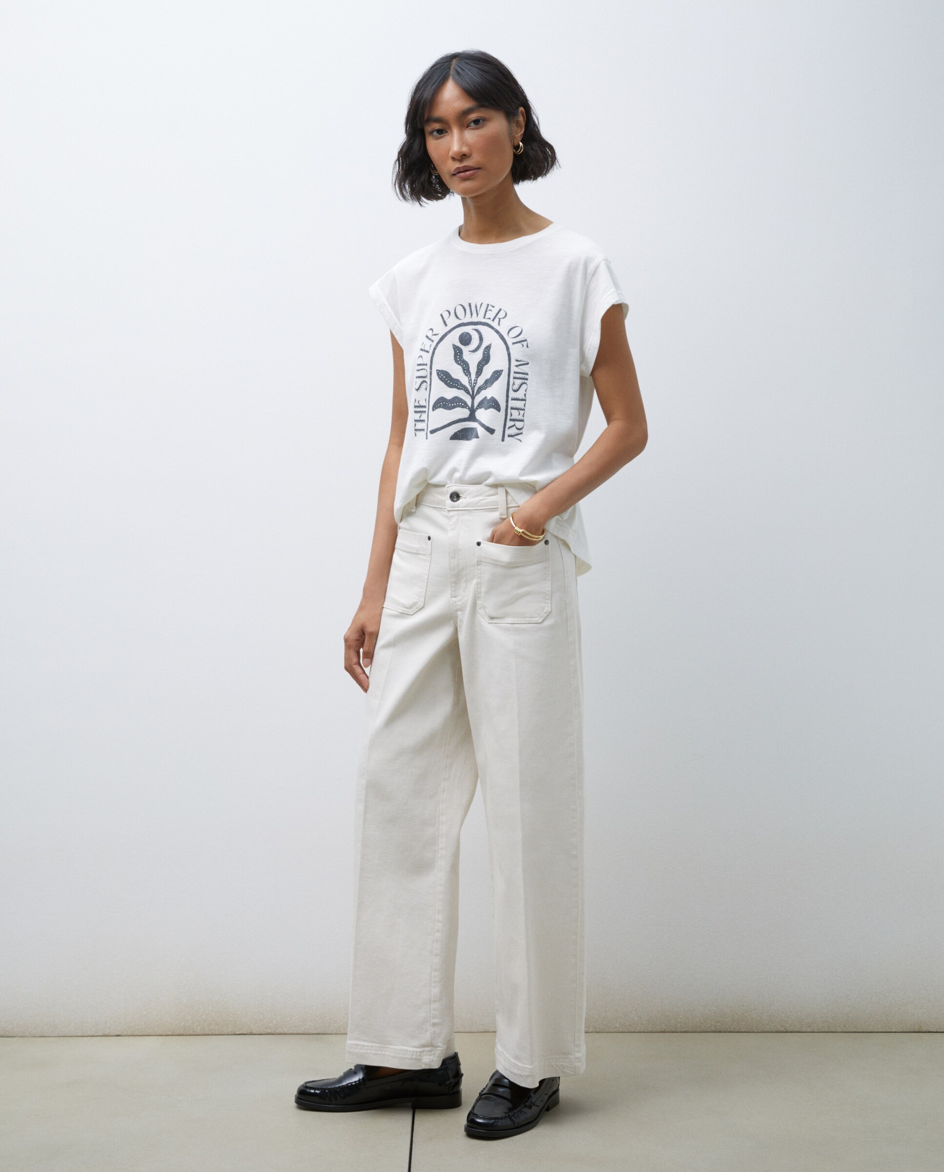 T-shirt de Manga Curta com Strass Branco-marfim-2