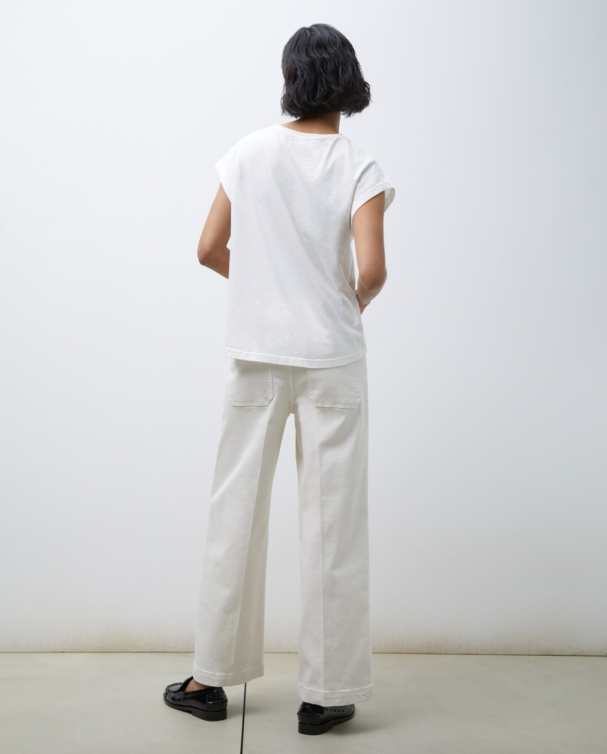 T-shirt de Manga Curta com Strass Branco-marfim-3