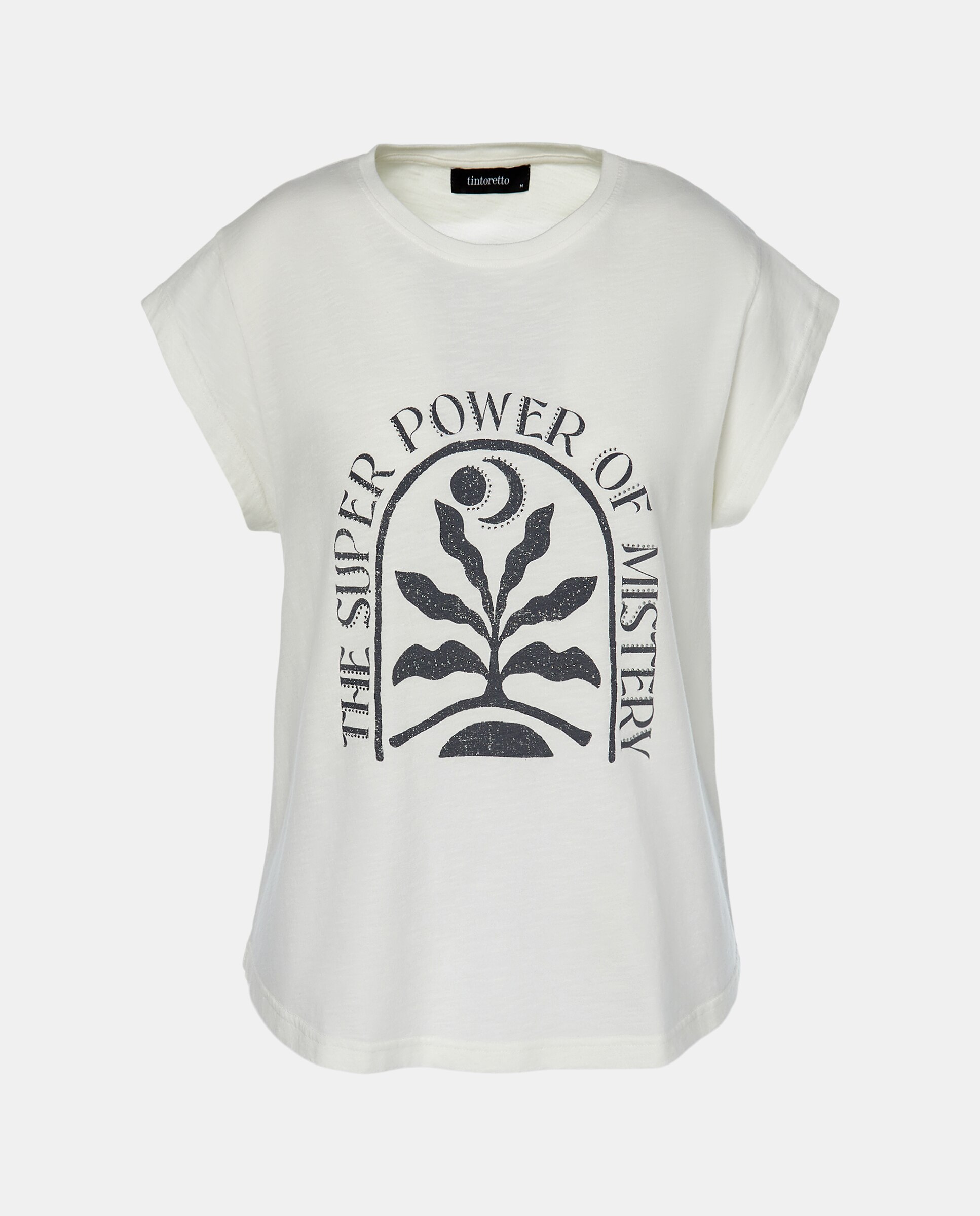 T-shirt de Manga Curta com Strass Branco-marfim-4