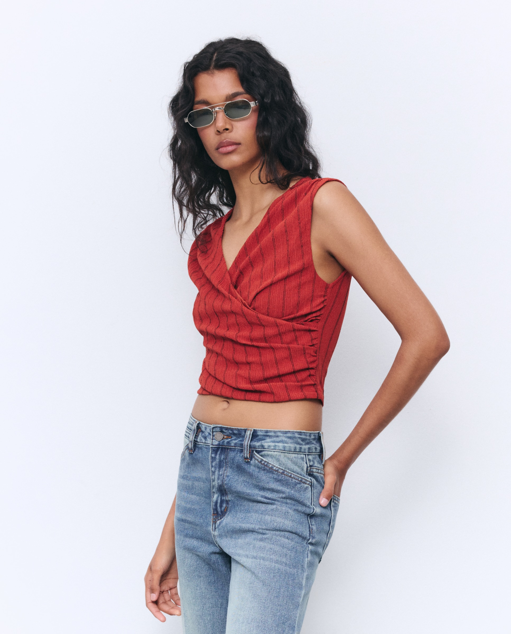 Camiseta sin mangas rayas de mujer - Tintoretto - Azafrán Azafrán-3