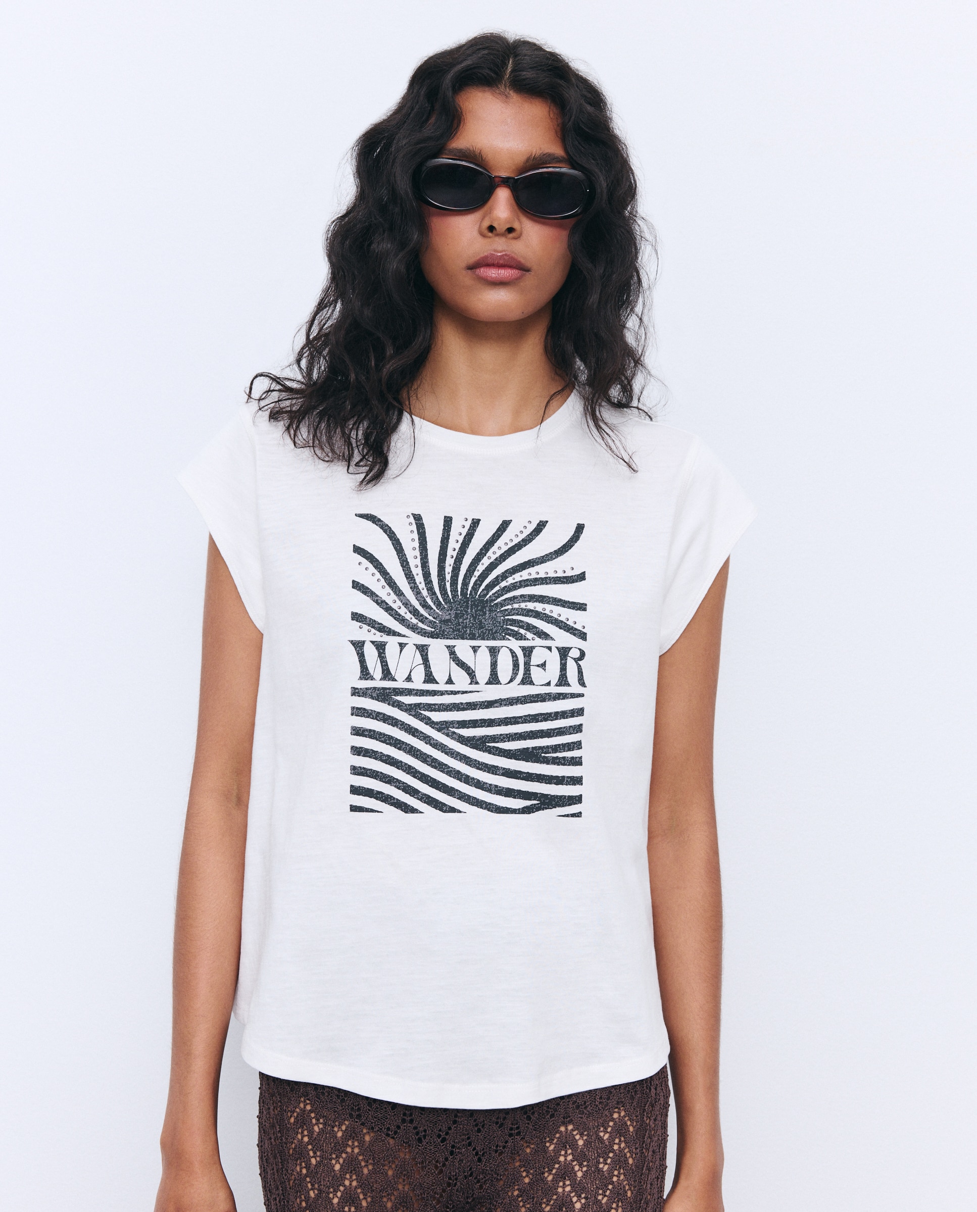 Camiseta manga corta de mujer estampada con strass - Tintoretto - 120 Crudo 120 Crudo-2