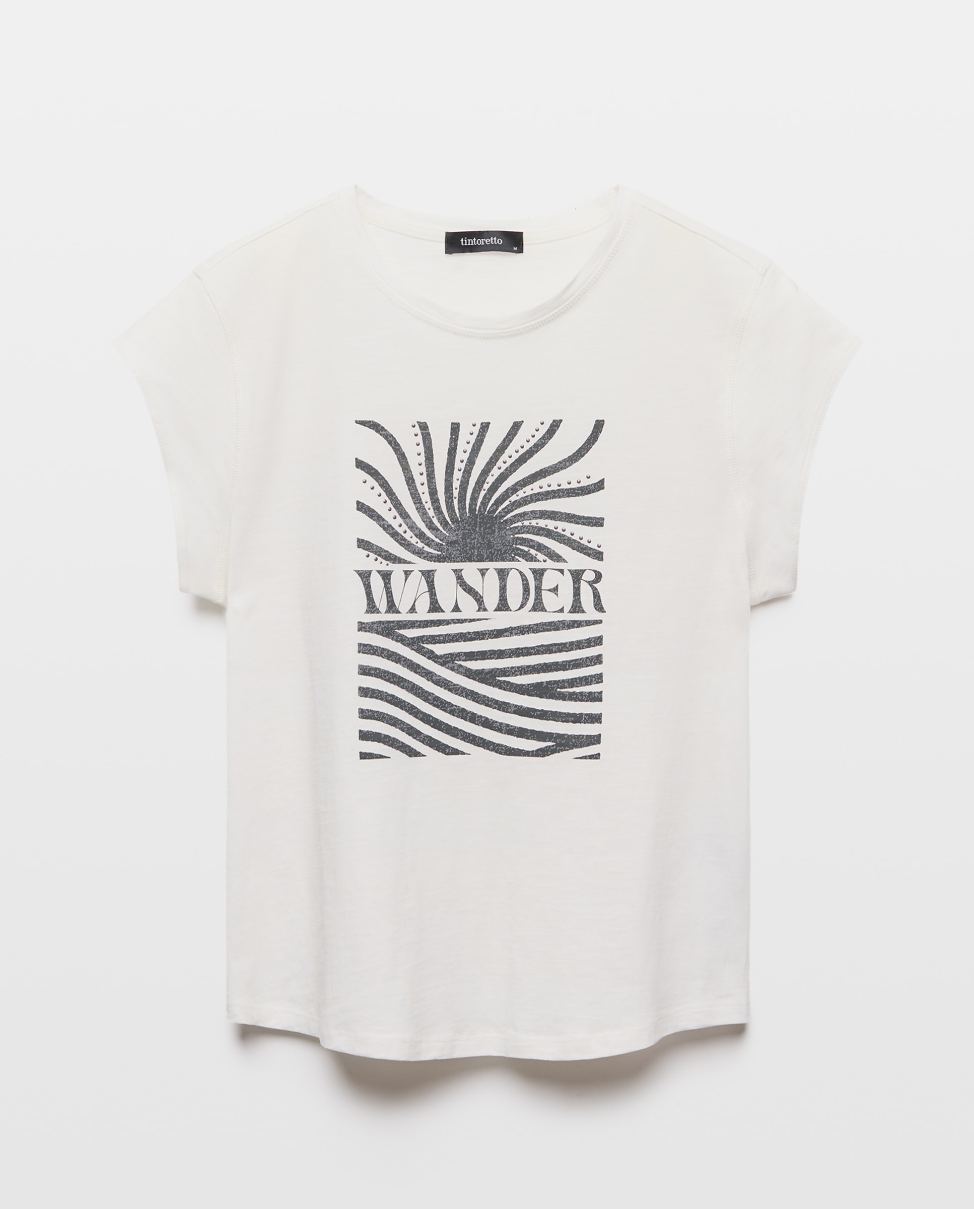 Camiseta manga corta de mujer estampada con strass - Tintoretto - 120 Crudo 120 Crudo-4