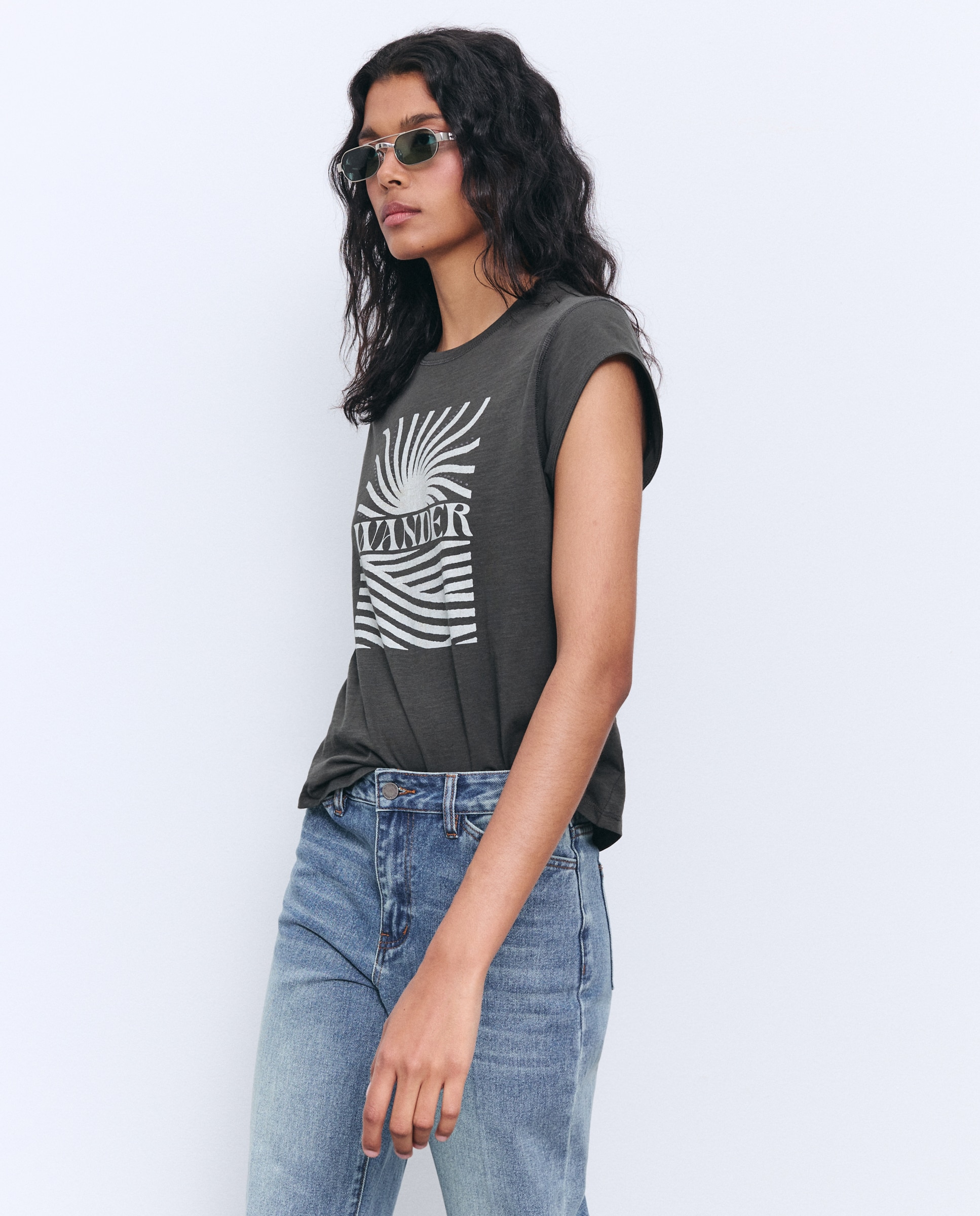 Camiseta manga corta de mujer estampada con strass - Tintoretto - Negro Negro-1