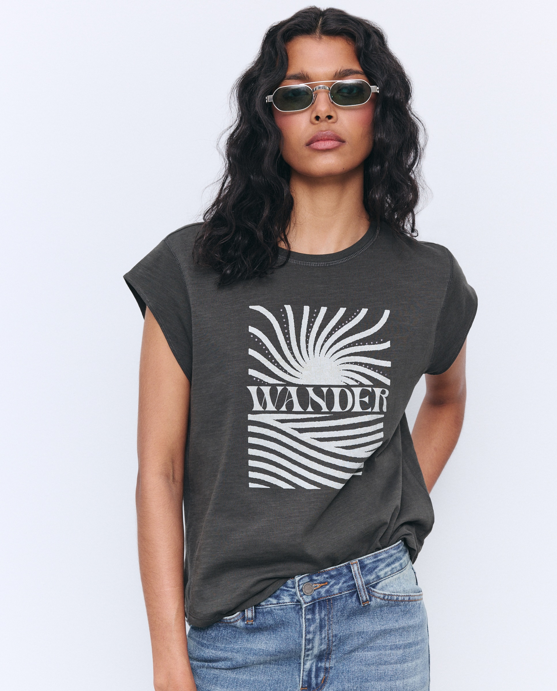 Camiseta manga corta de mujer estampada con strass - Tintoretto - Negro Negro-4