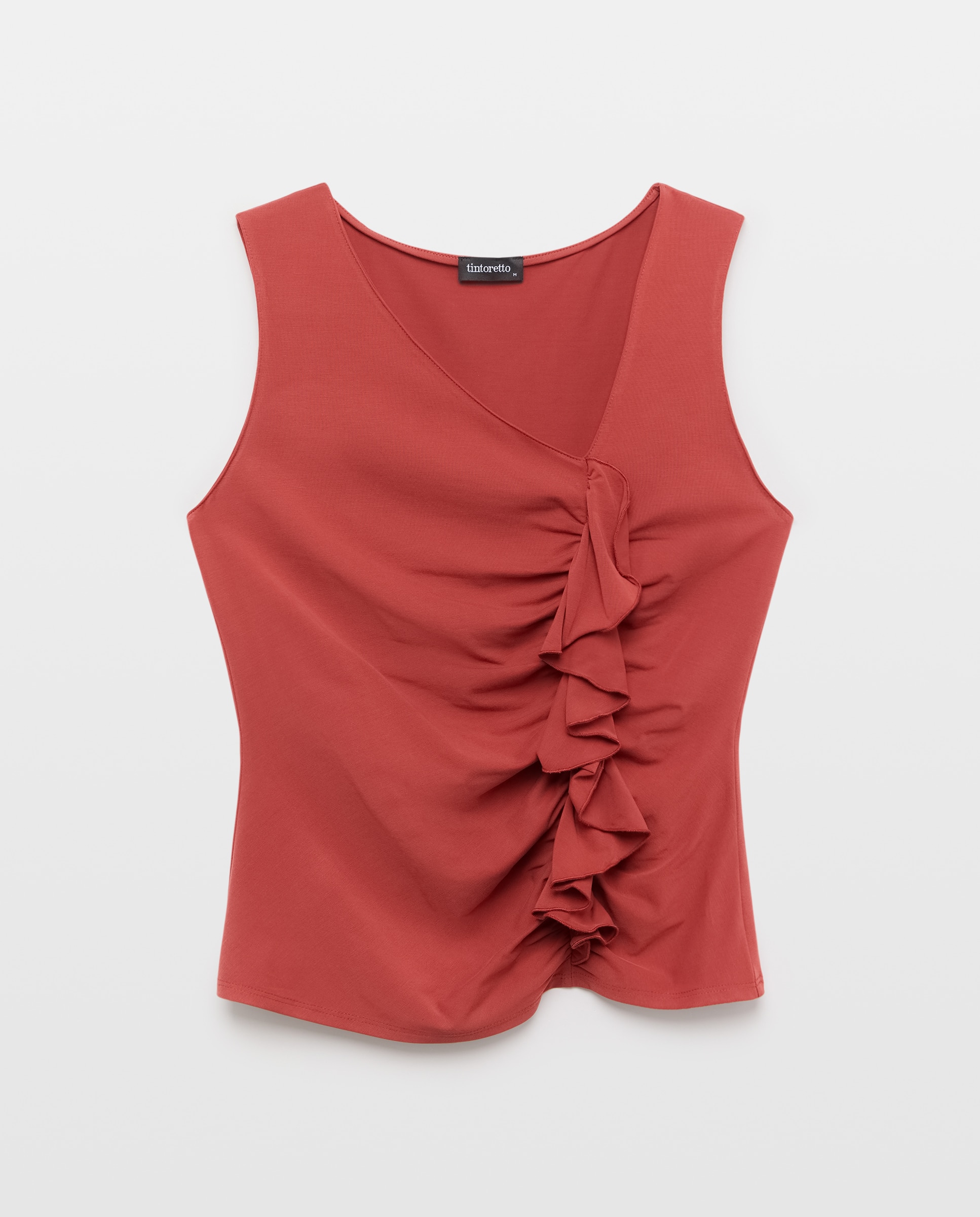 T-shirt sem Mangas com Folhos Açafrão-4