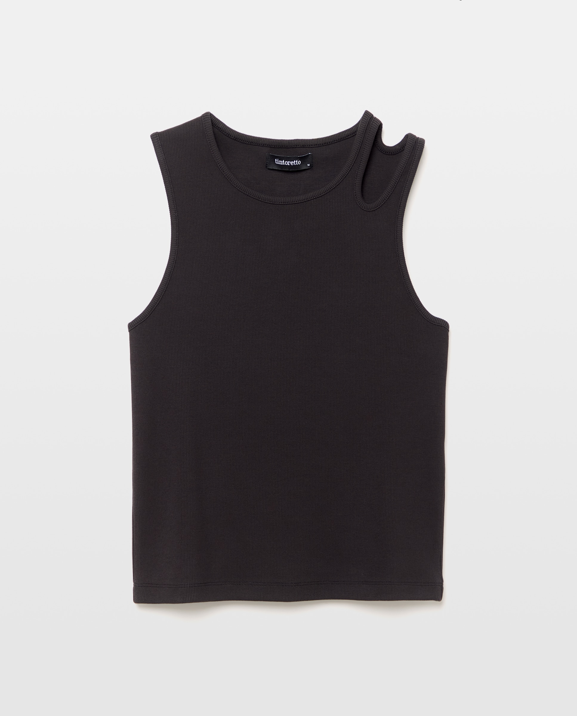 T-shirt sem Mangas com Abertura na Alça Preto-4