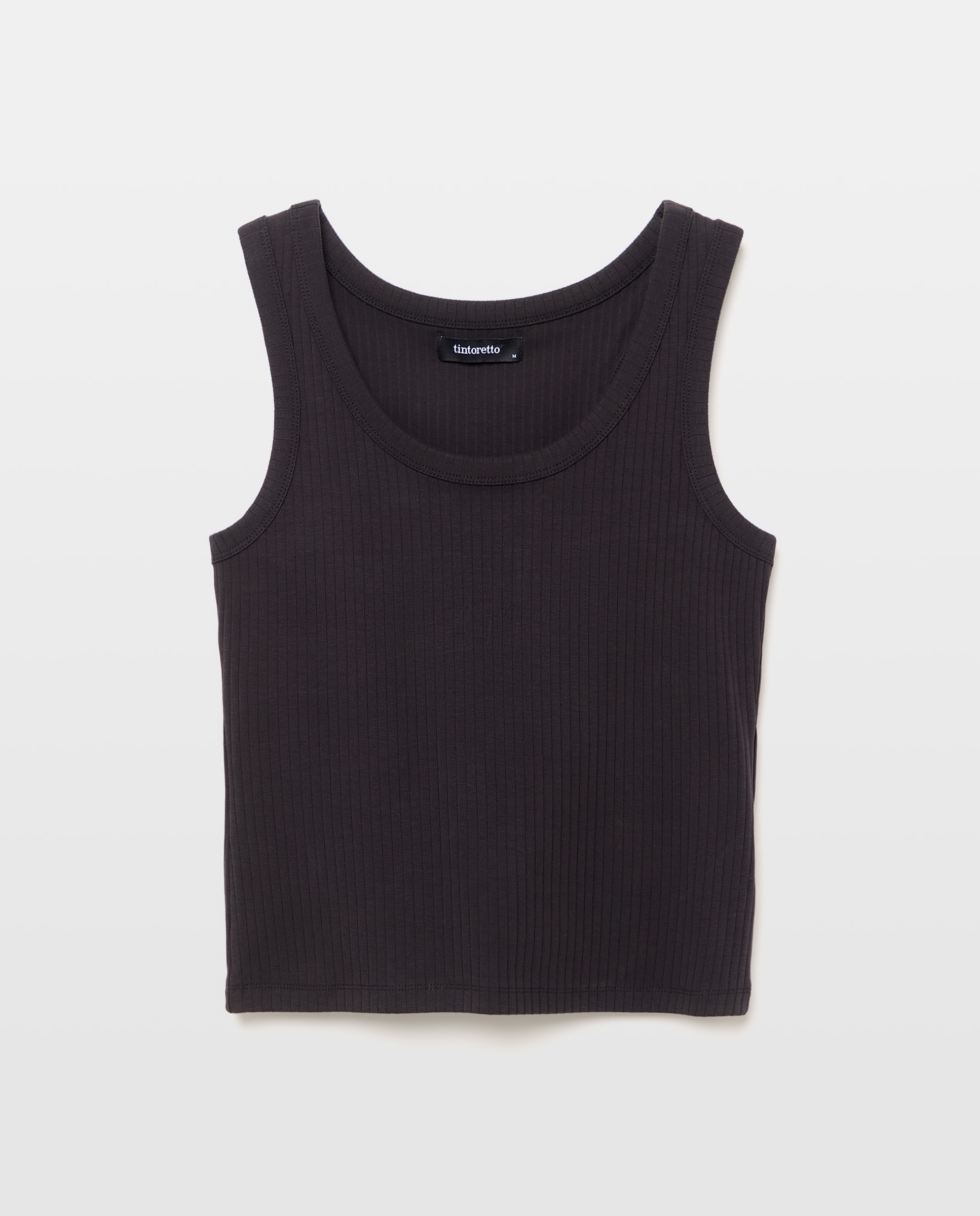 T-shirt Canelada de Alças Preto-5