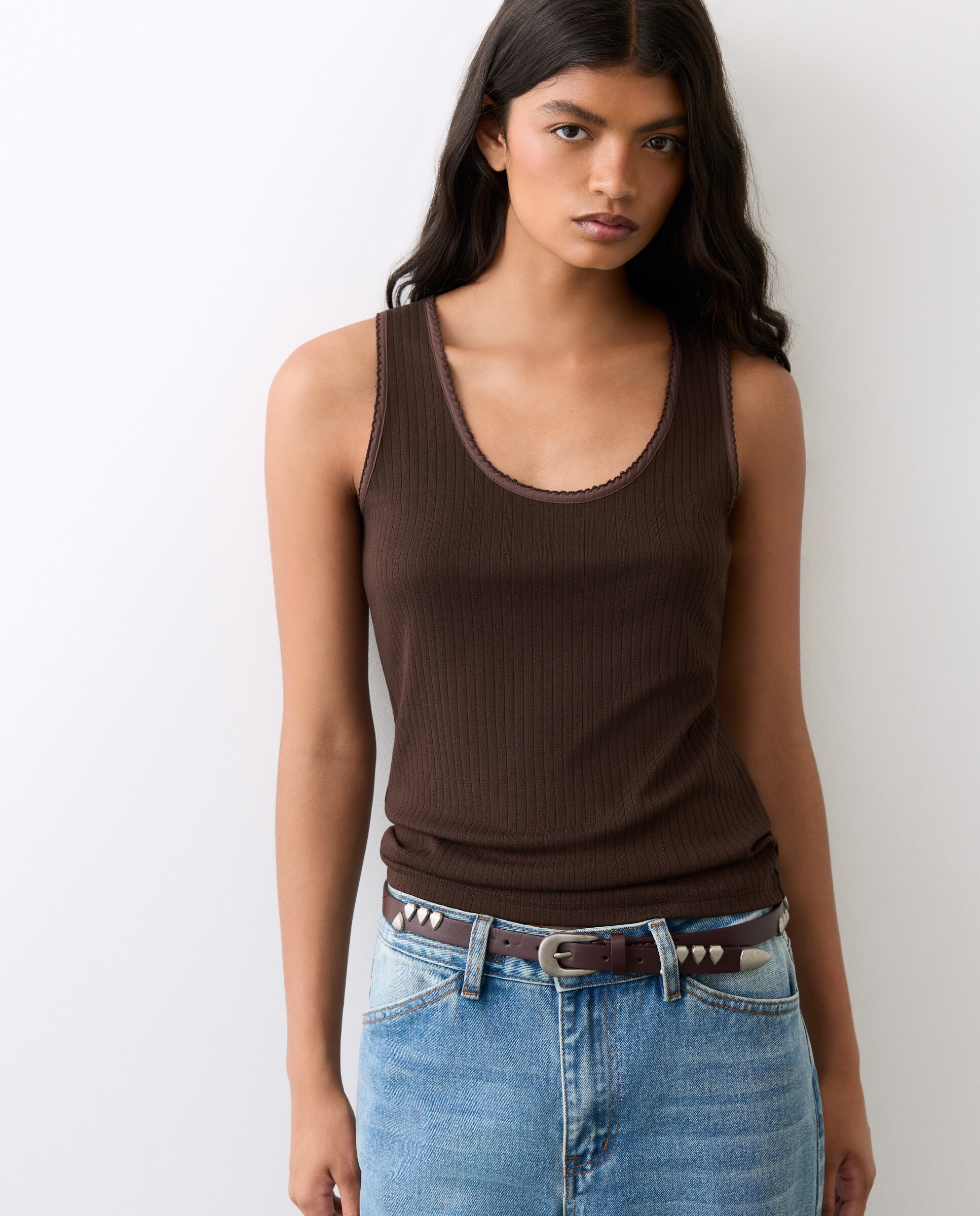 Camiseta sin mangas de mujer con calados - Tintoretto - Marrón Marrón-4