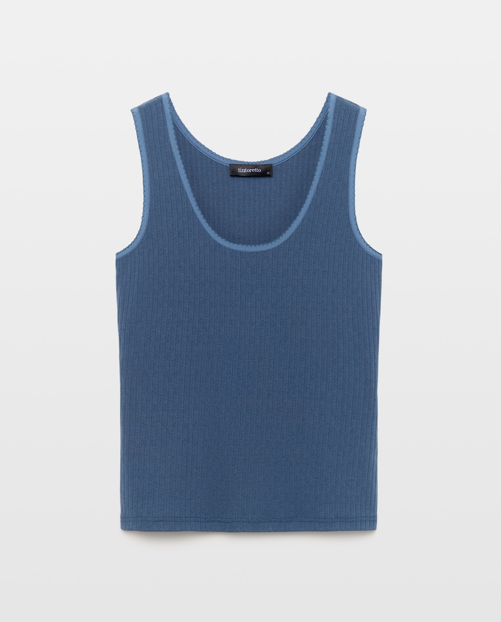 T-shirt sem Mangas com Rendilhados Azul-escuro-5