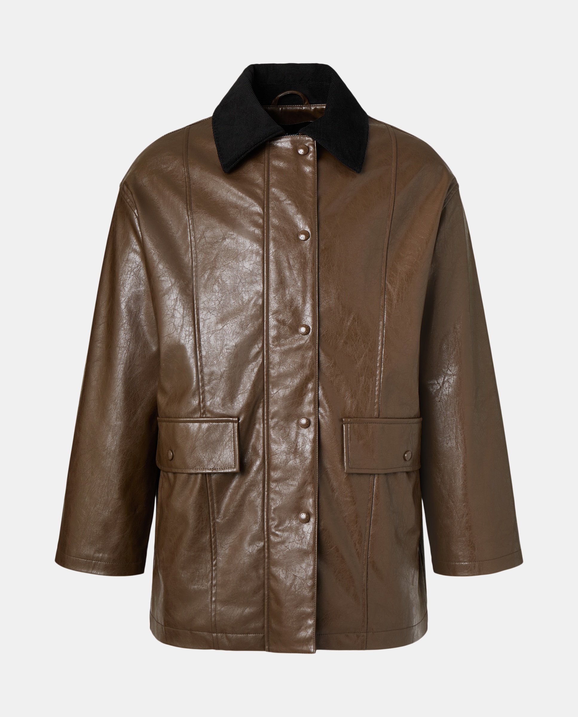 Sobretudo com Verniz e Gola de Bombazina Castanho-5