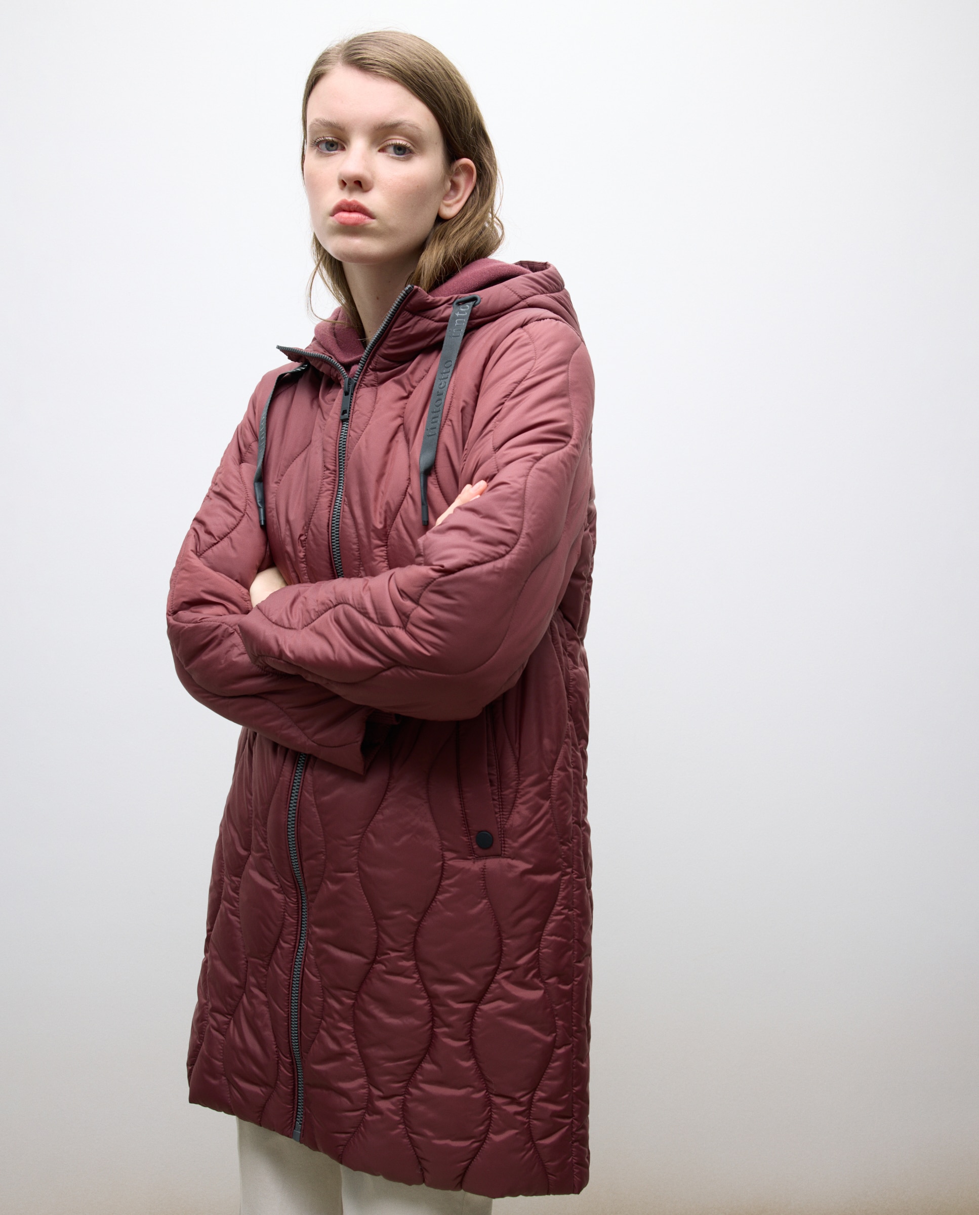 Sobretudo Acolchoado com Capuz Ameixa-1