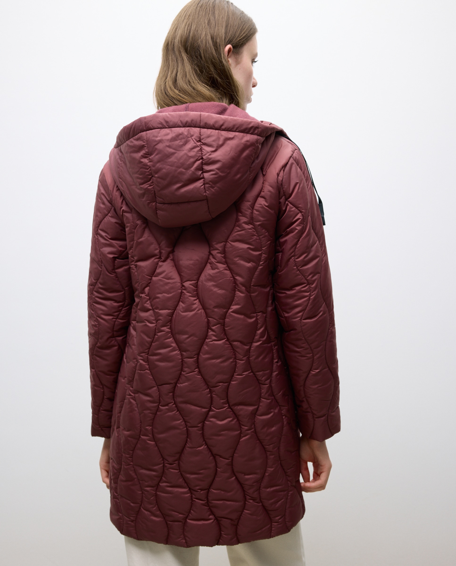 Sobretudo Acolchoado com Capuz Ameixa-3