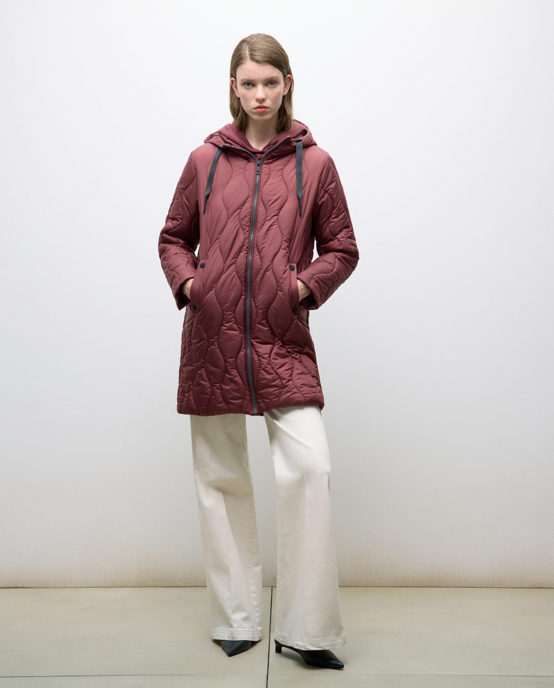 Sobretudo Acolchoado com Capuz Ameixa-4