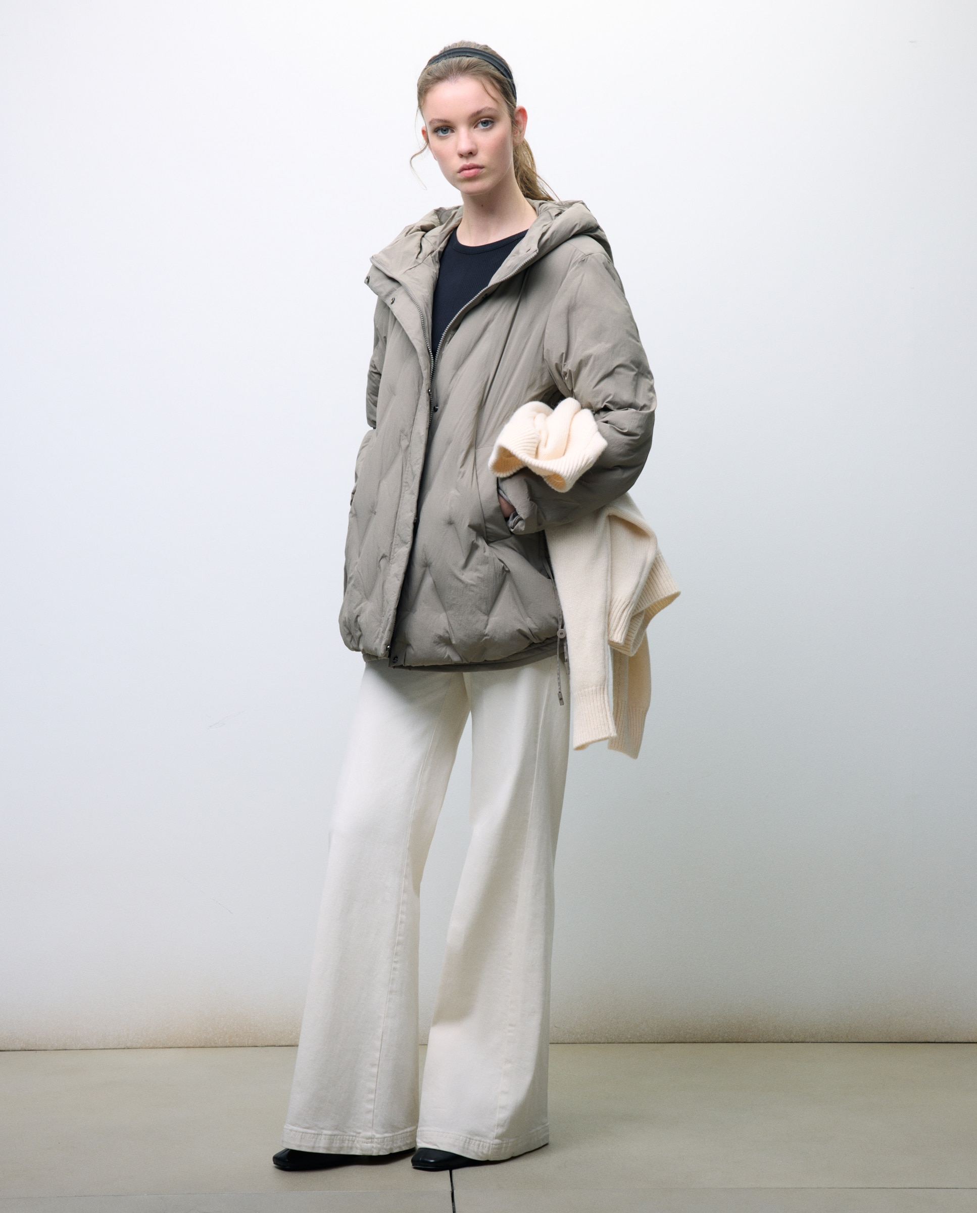 Blusão Acolchoado com Capuz Bege-2