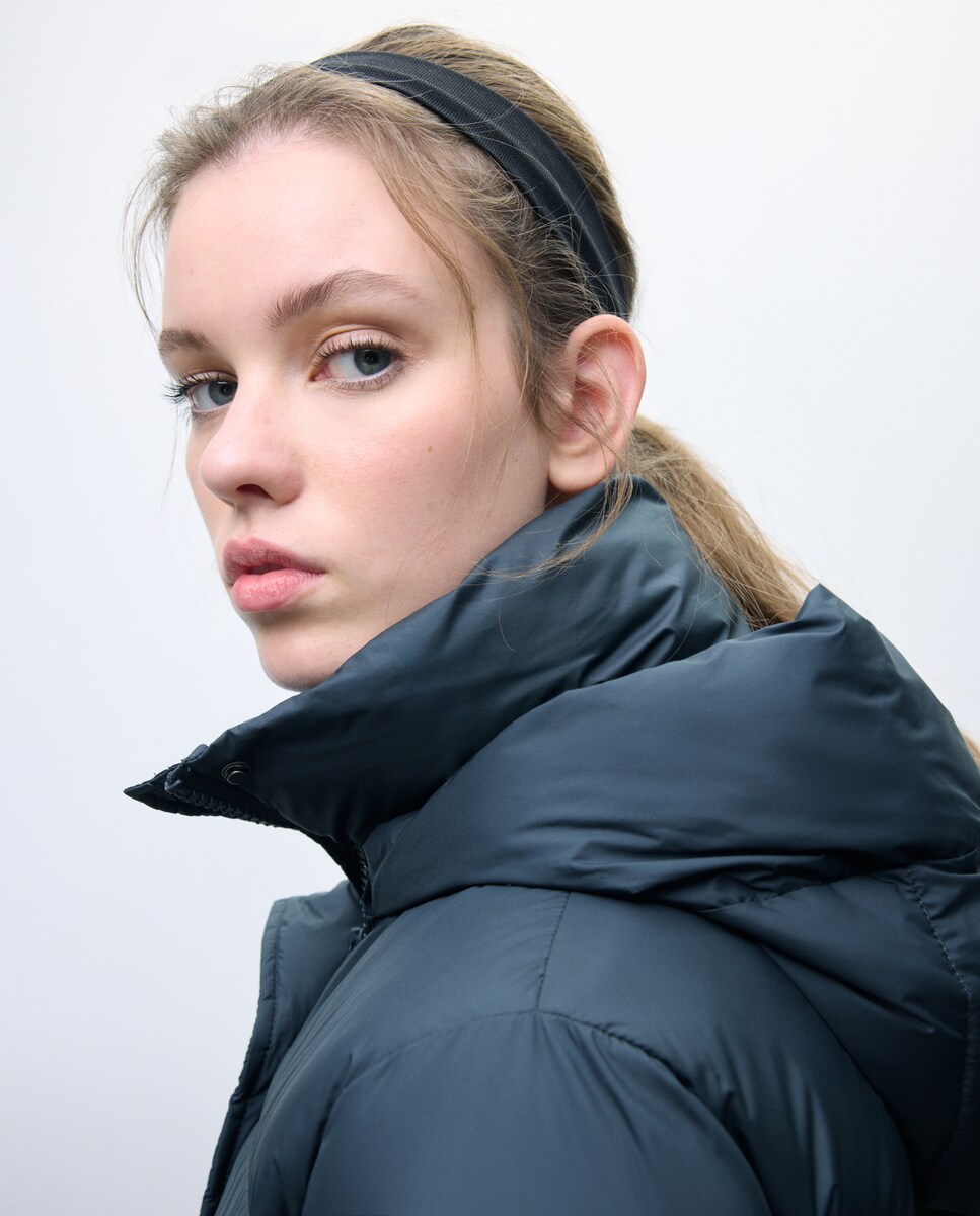 Blusão Acolchoado Comprido com Gola Dupla 430 Azul Escuro-2