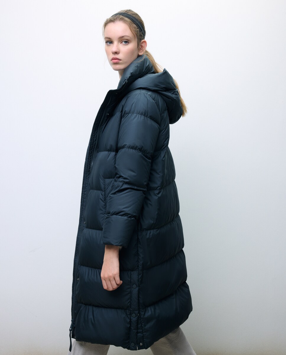 Blusão Acolchoado Comprido com Gola Dupla 430 Azul Escuro-5