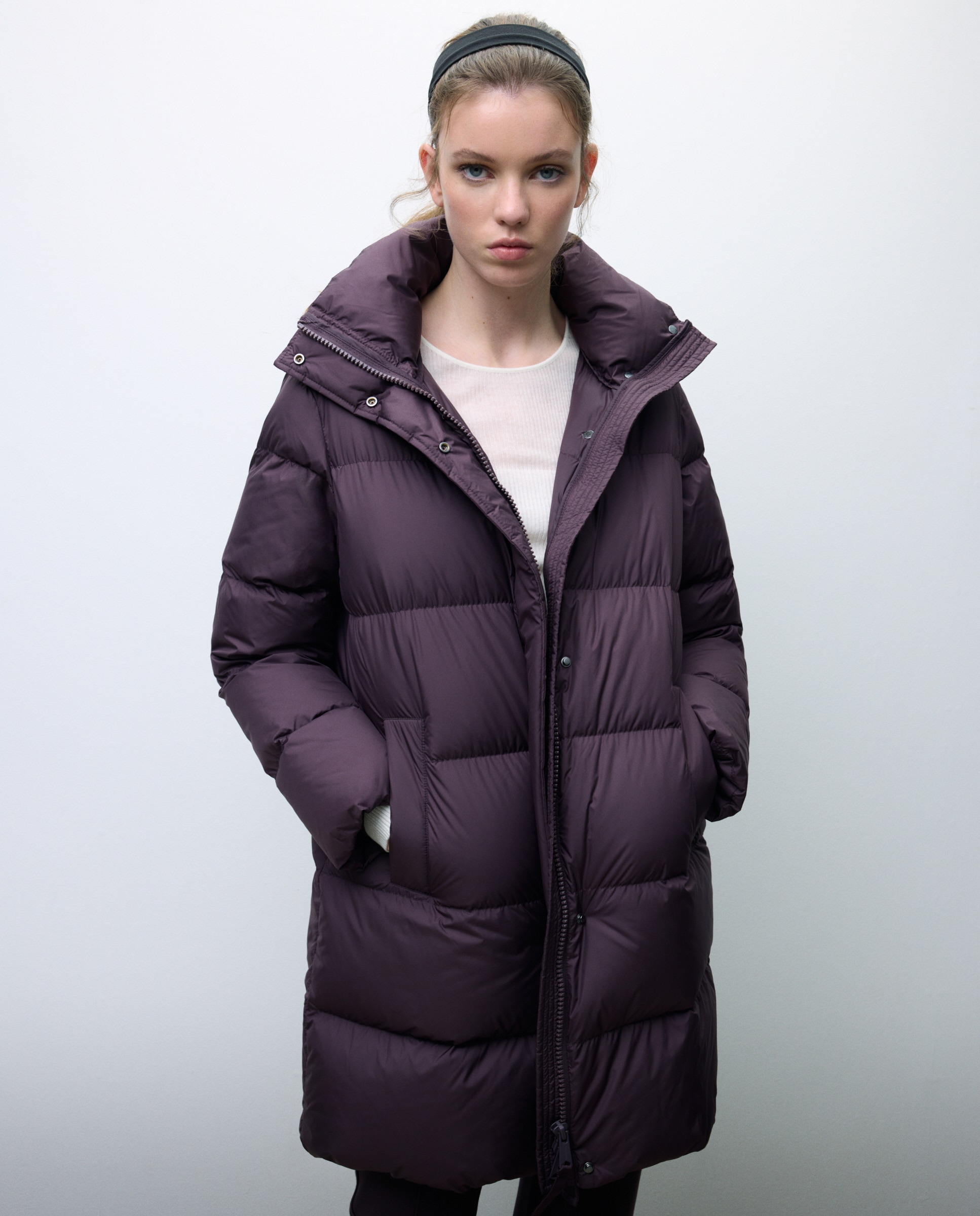 Blusão Acolchoado com Capuz e Gola Dupla Bordeaux-1