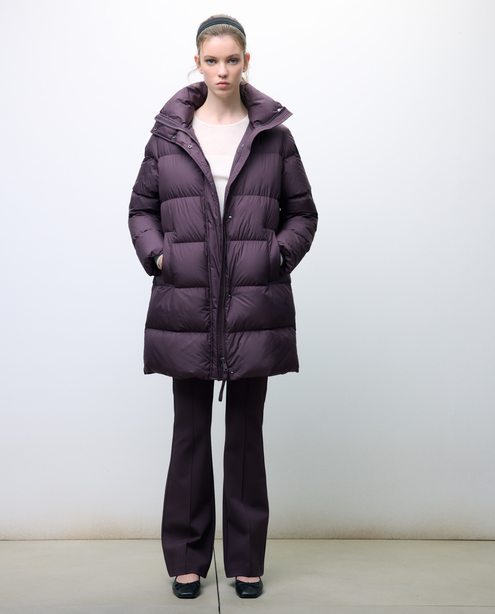 Blusão Acolchoado com Capuz e Gola Dupla Bordeaux-4